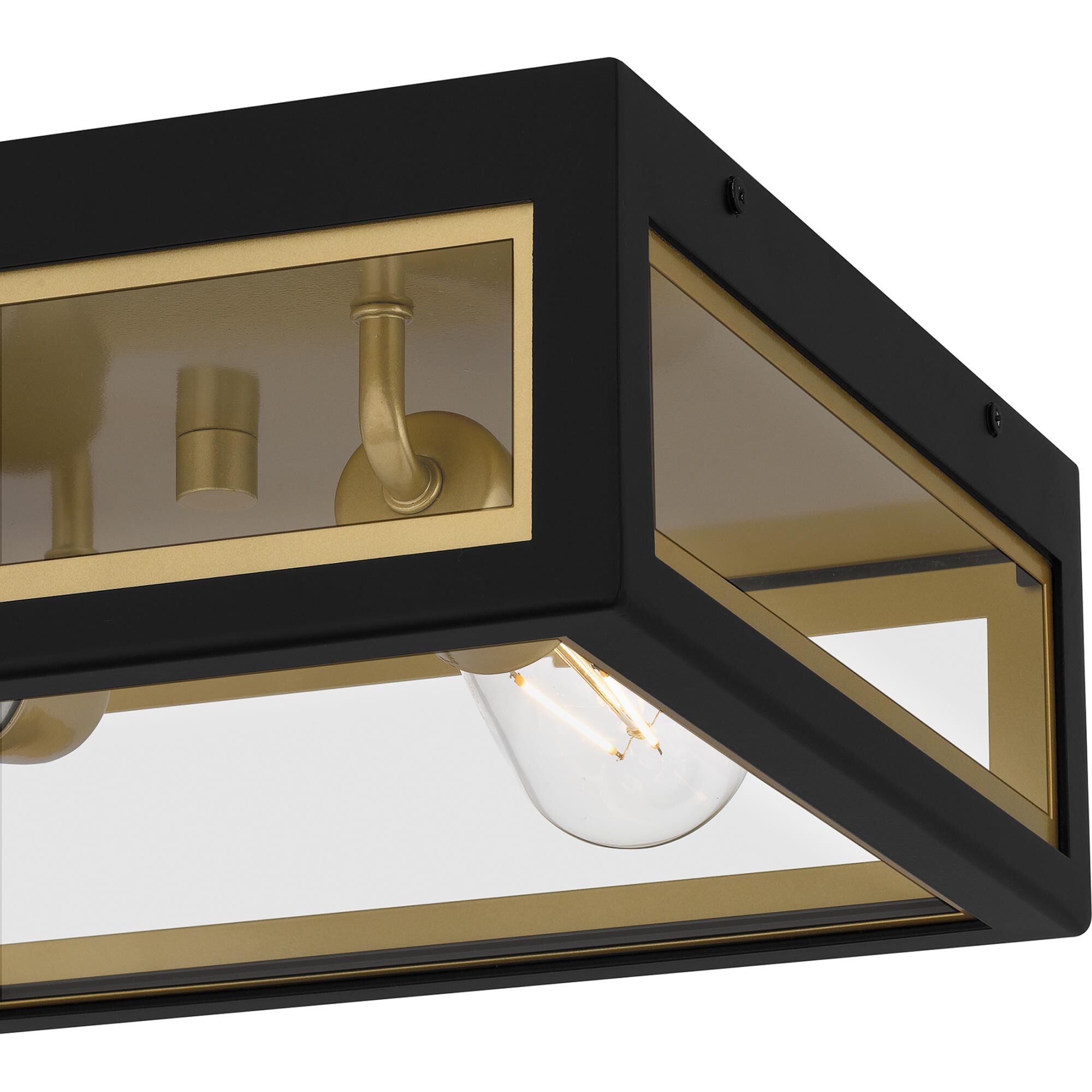 Shown in Matte Black finish and Clear Glass Panel Bottom, Clear Glass Panel Top shade