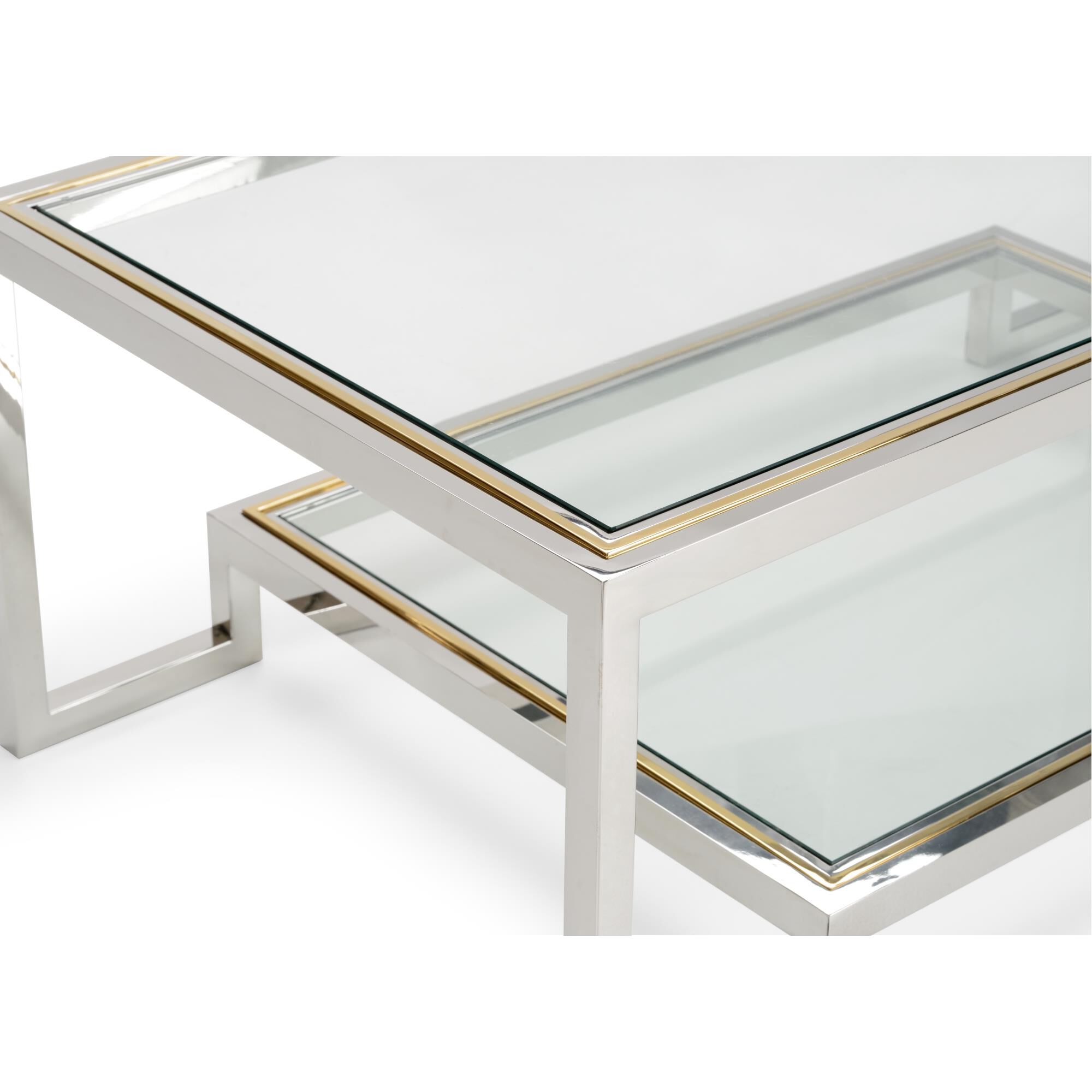 Shown in Polished Nickel/Brass/Clear finish and Tempered/Clear glass