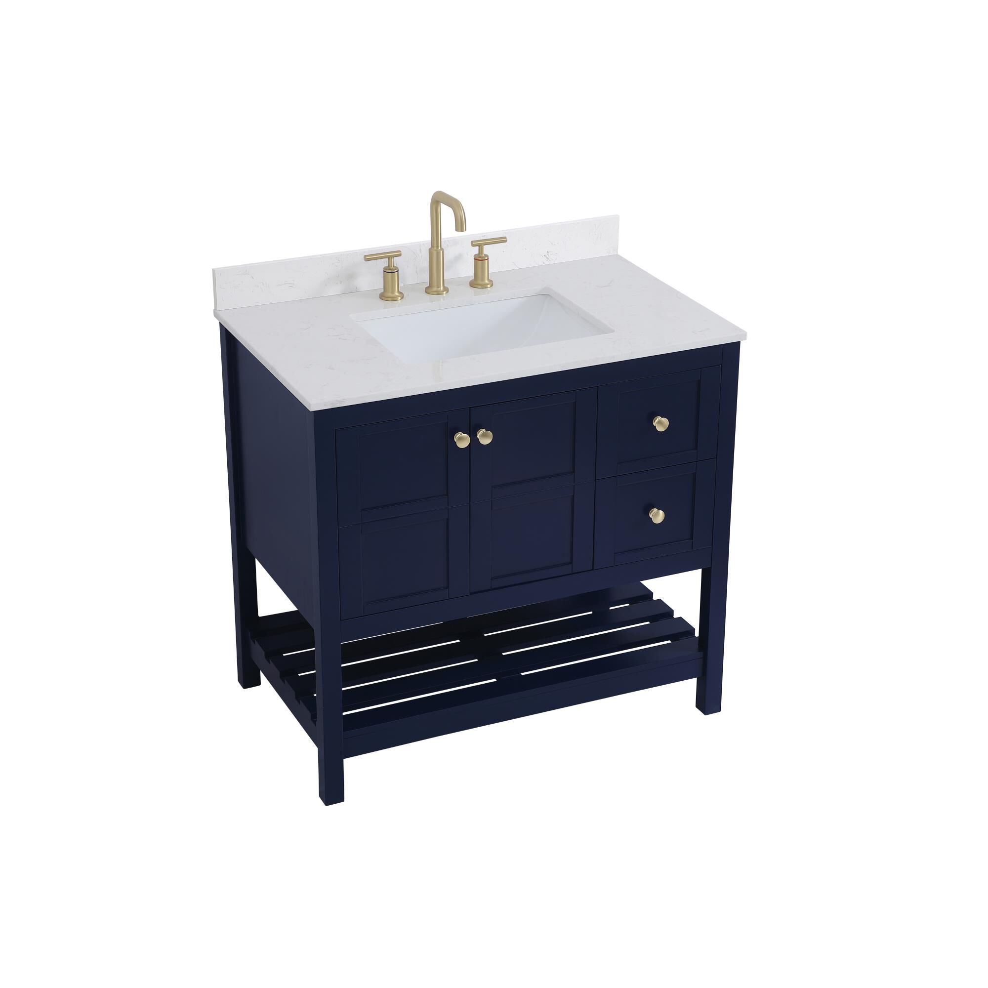 Shown in Blue And Gold With Calacatta Quartz finish