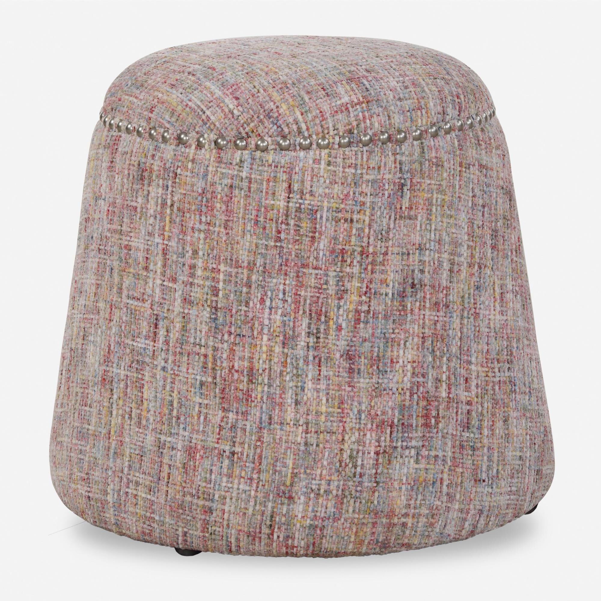 Shown in This Plush Ottoman Is Covered In A Playful Confetti Chenille Fabric Accented With Brushed Nickel Nai finish