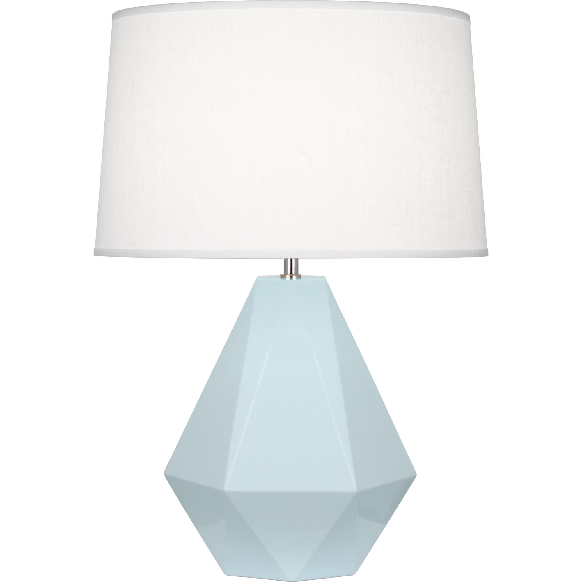 Shown in Baby Blue Glazed Ceramic With Polished Nickel Accents finish and Oyster Linen shade