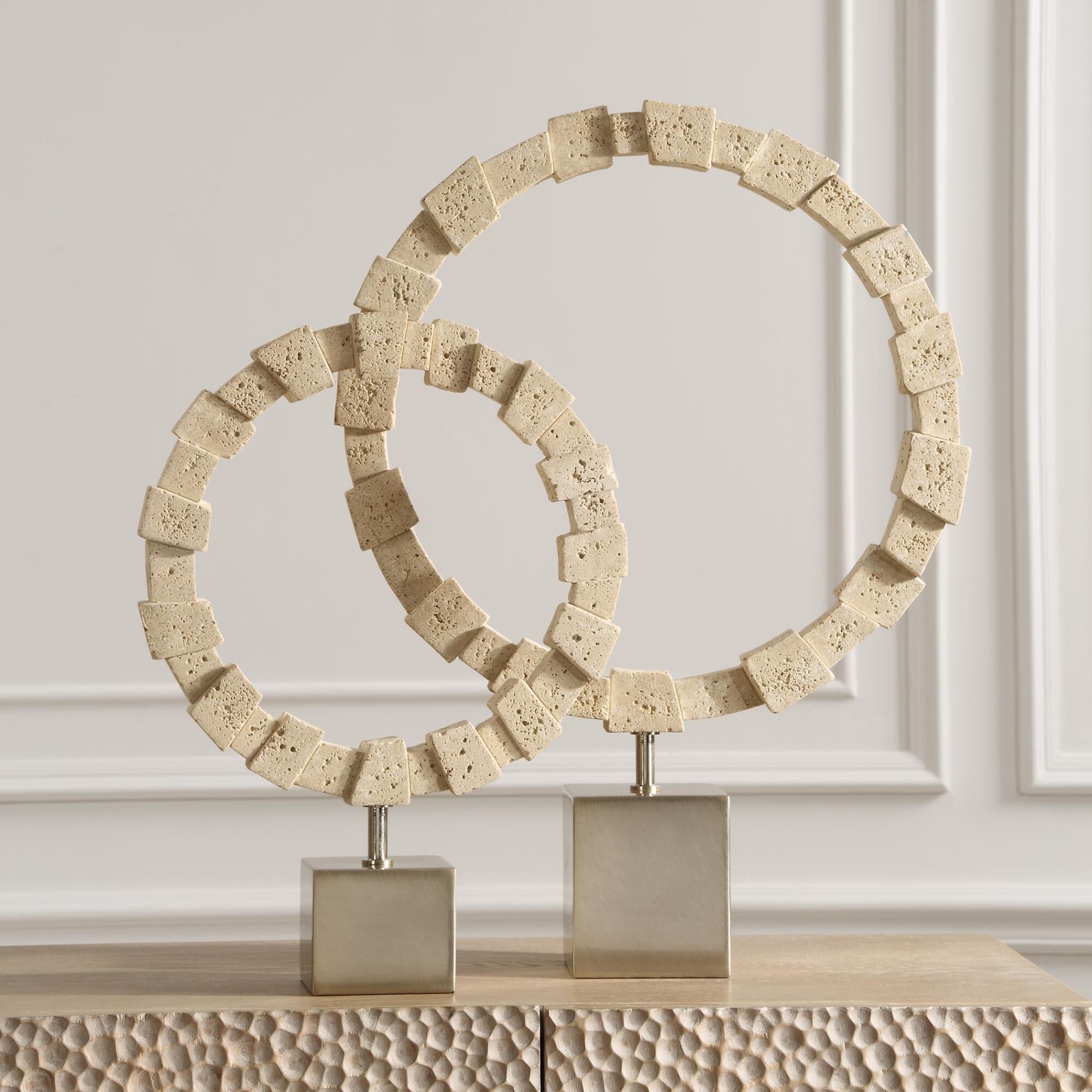 Shown in Elevate Your Space With Our Captivating Ring Sculptures, Meticulously Crafted From Multiple Sizes Of finish