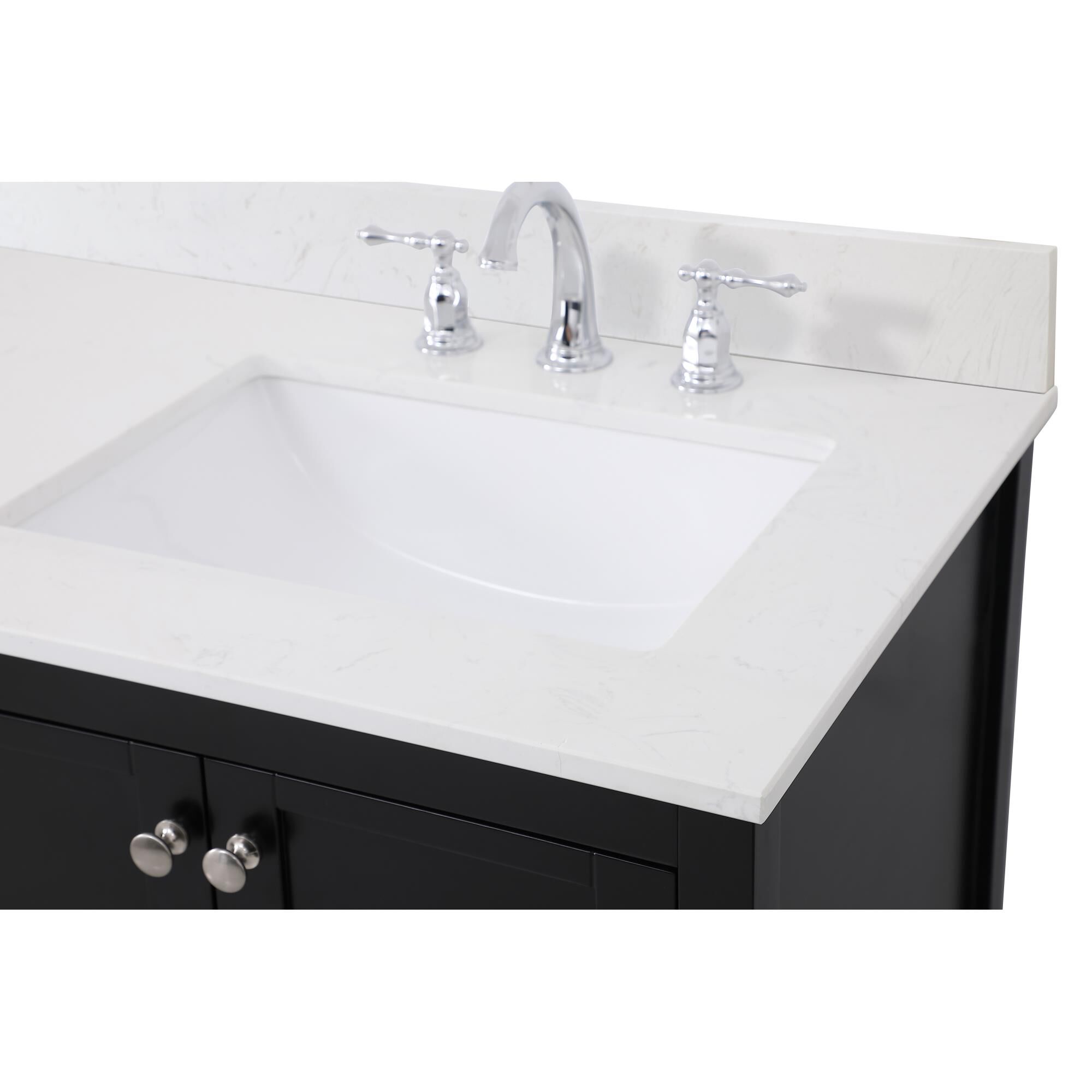 Shown in Black And Brushed Nickel With Calacatta Quartz finish