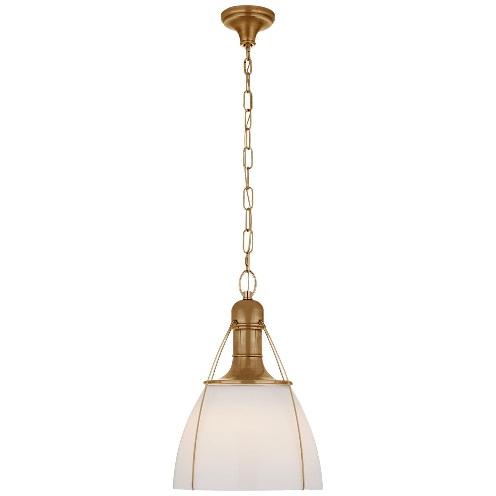 Shown in Antique-Burnished Brass finish and White glass and White Glass shade