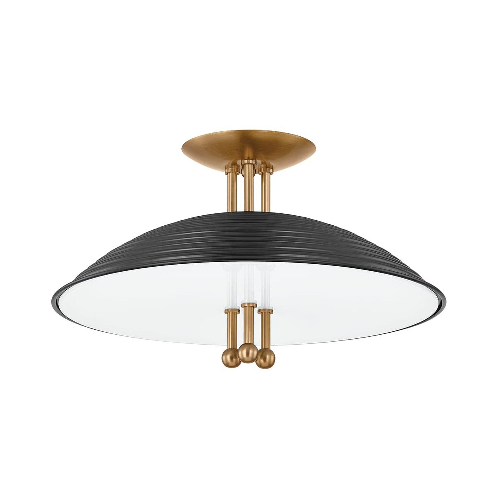 Shown in Patina Brass/Soft Black finish and White Glass shade