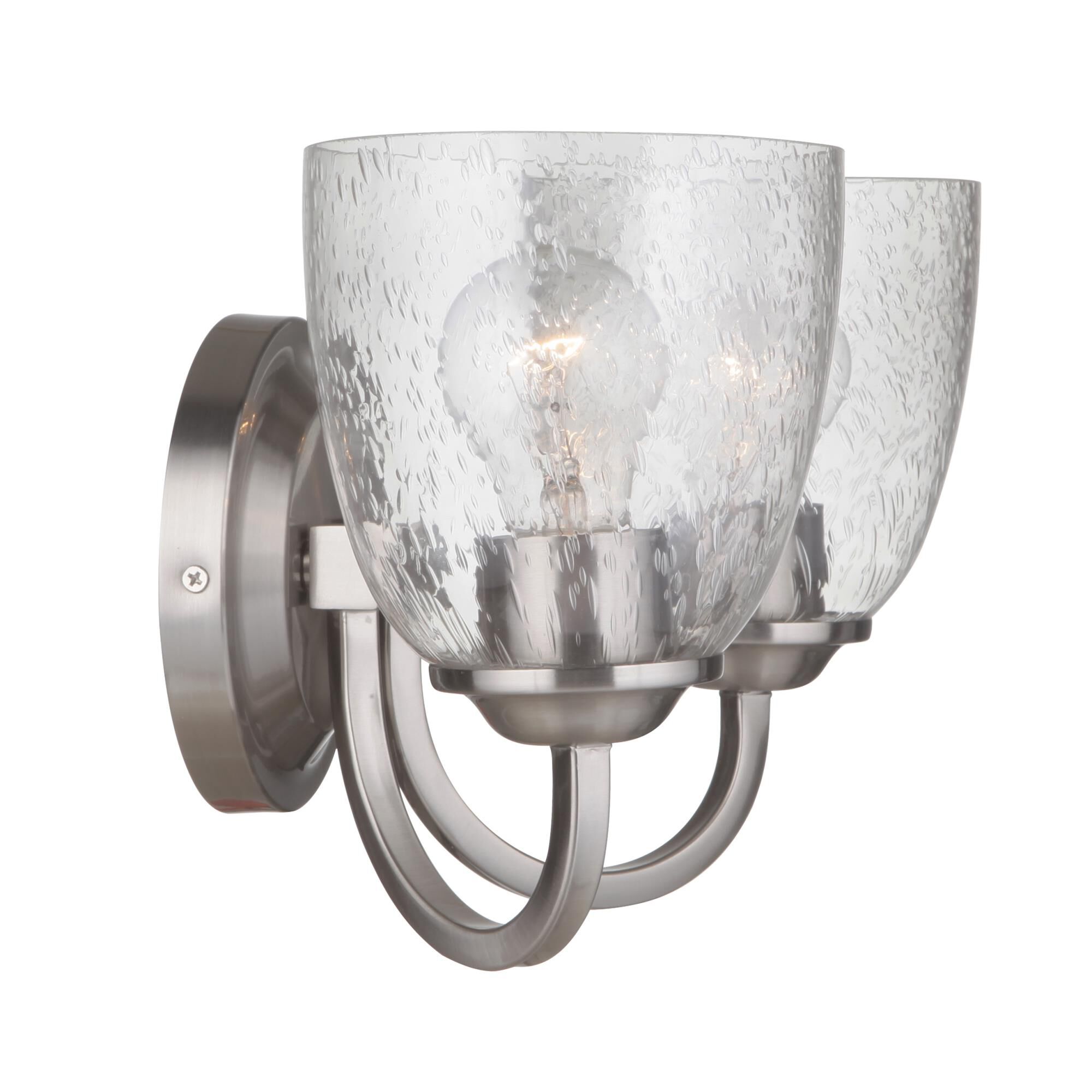 Shown in Brushed Polished Nickel finish and Clear Seeded glass and Glass shade