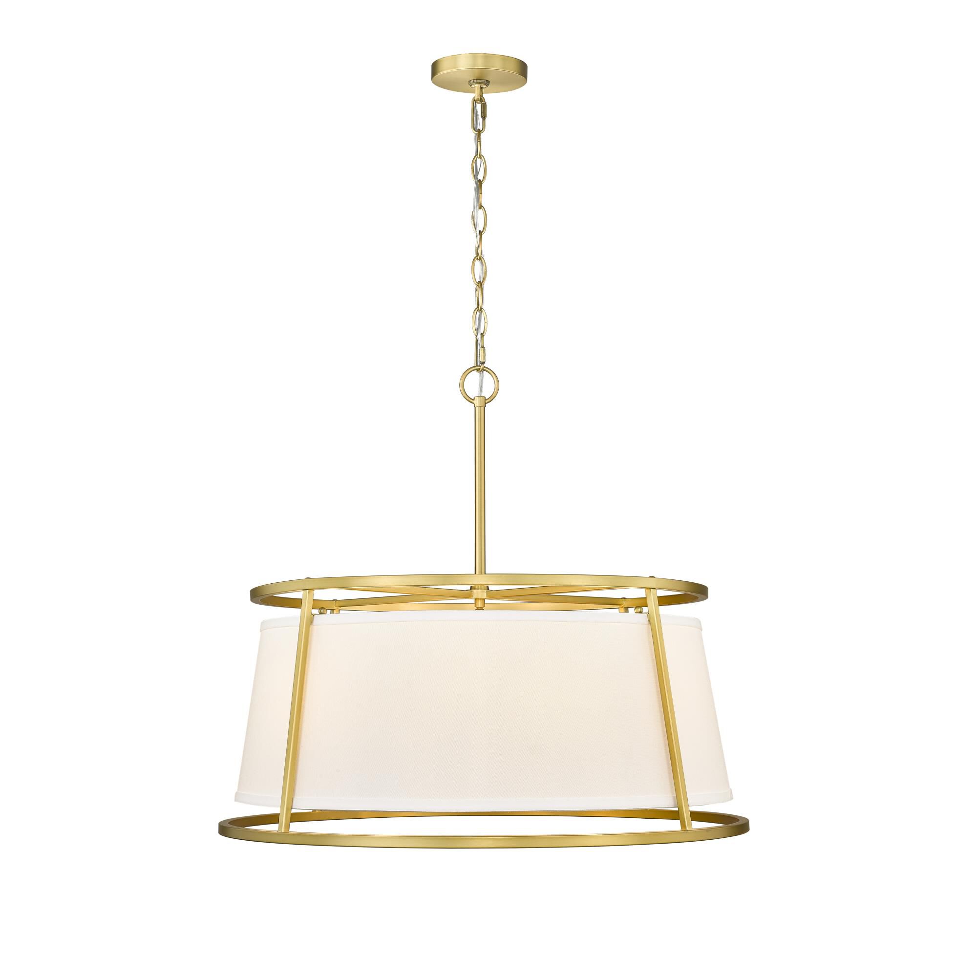 Shown in Rubbed Brass finish and White Fabric shade