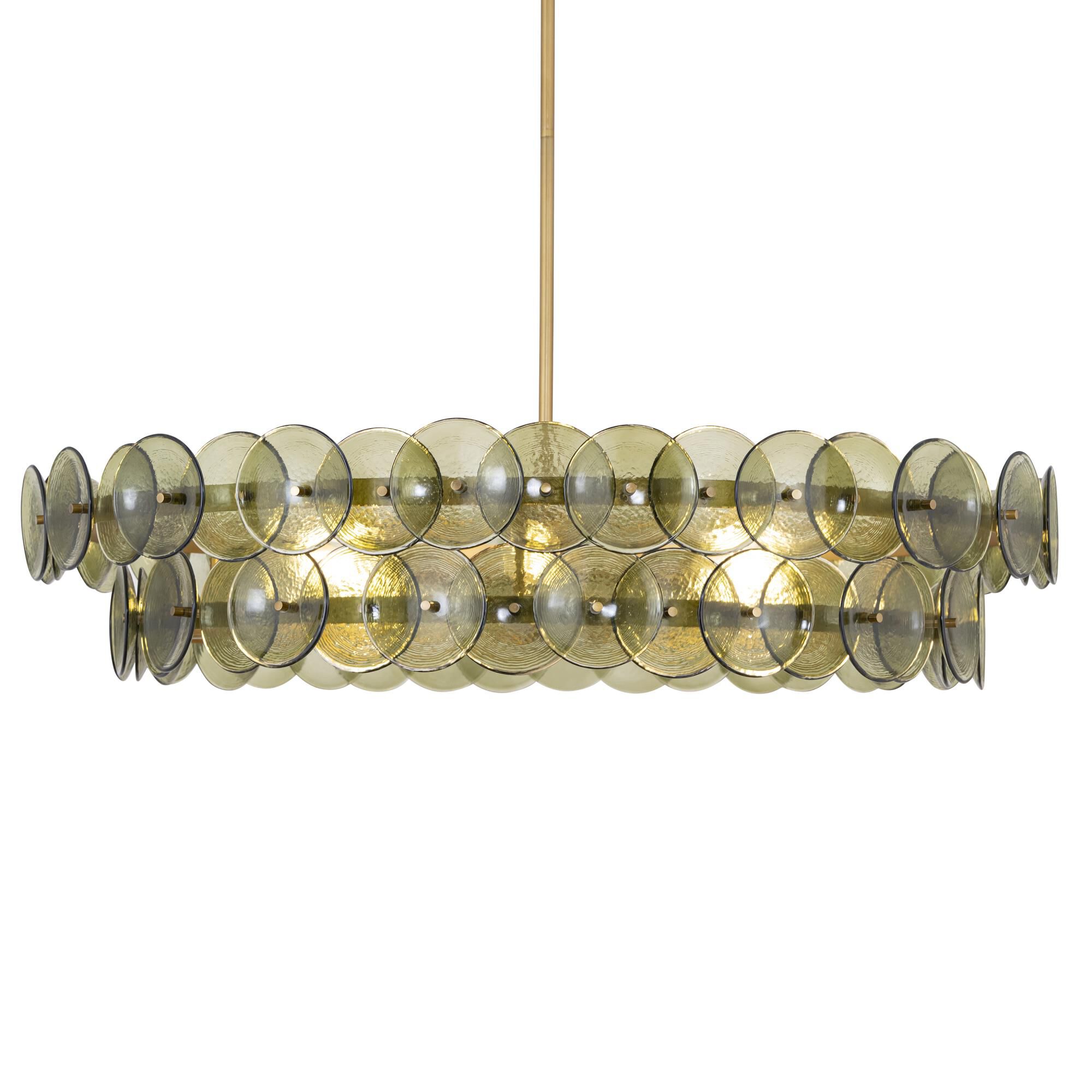 Shown in Weathered Brass finish and Green Vintage glass and Recycled Glass shade