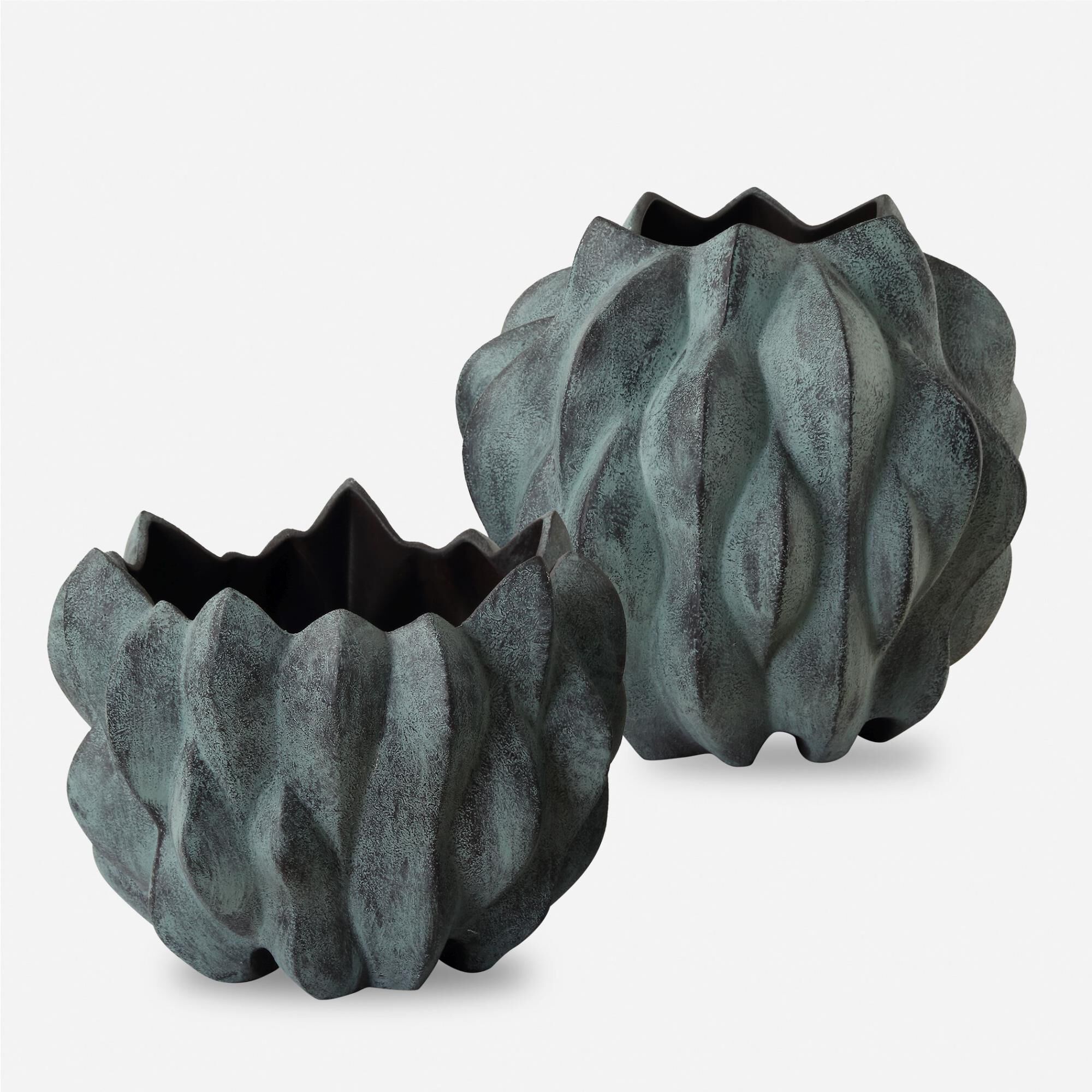 Shown in Set Of Two Ceramic Bubble Vases, Exquisitely Crafted In Bronze Ceramic Adorned With A Captivating Ve finish