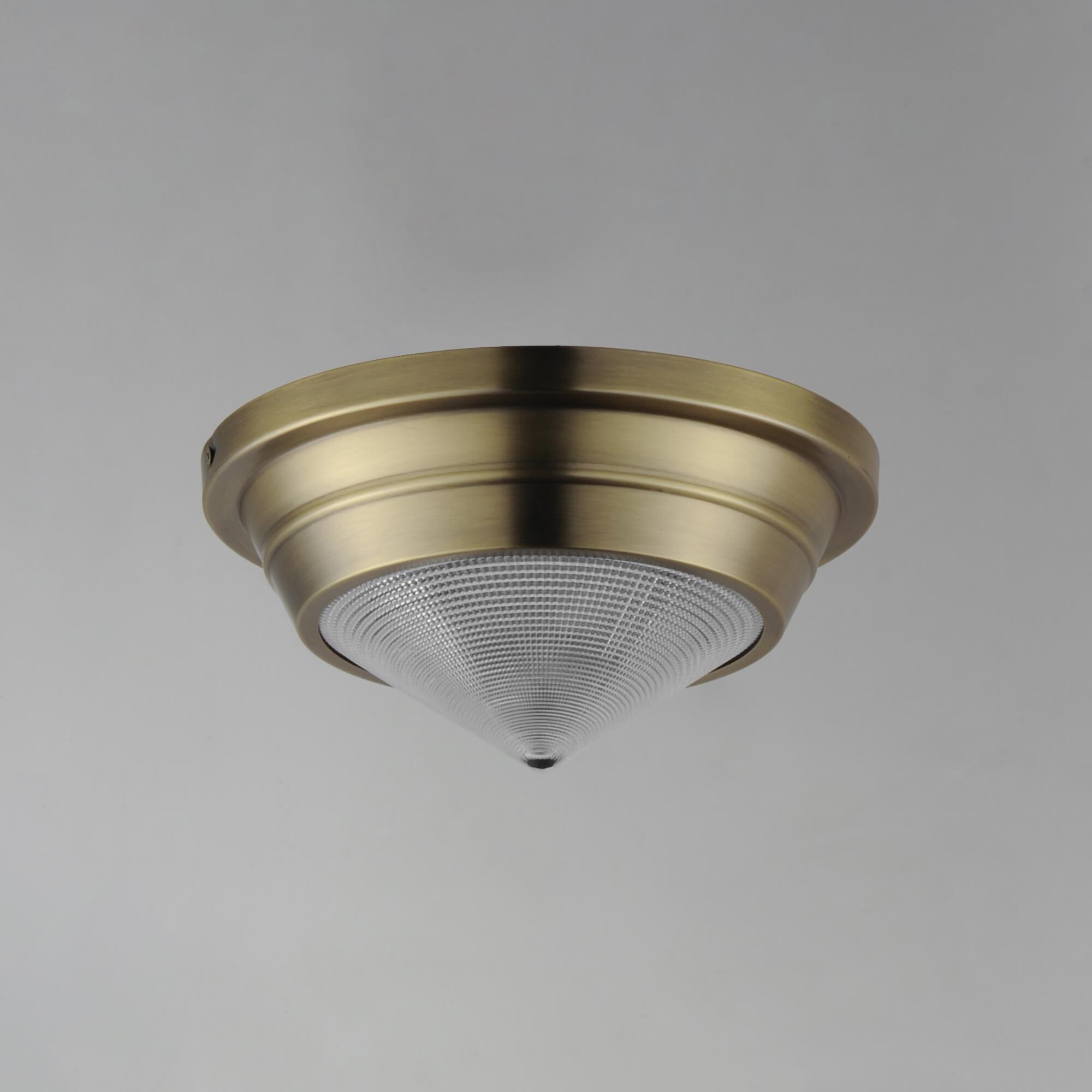 Shown in Natural Aged Brass finish and Prairie Rib Frost glass and Glass shade