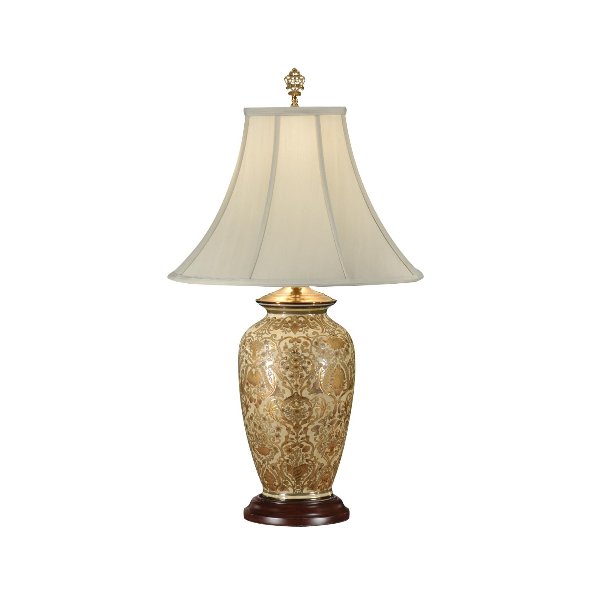 Shown in Hand Painted Gold Porcelain finish and Silk shade