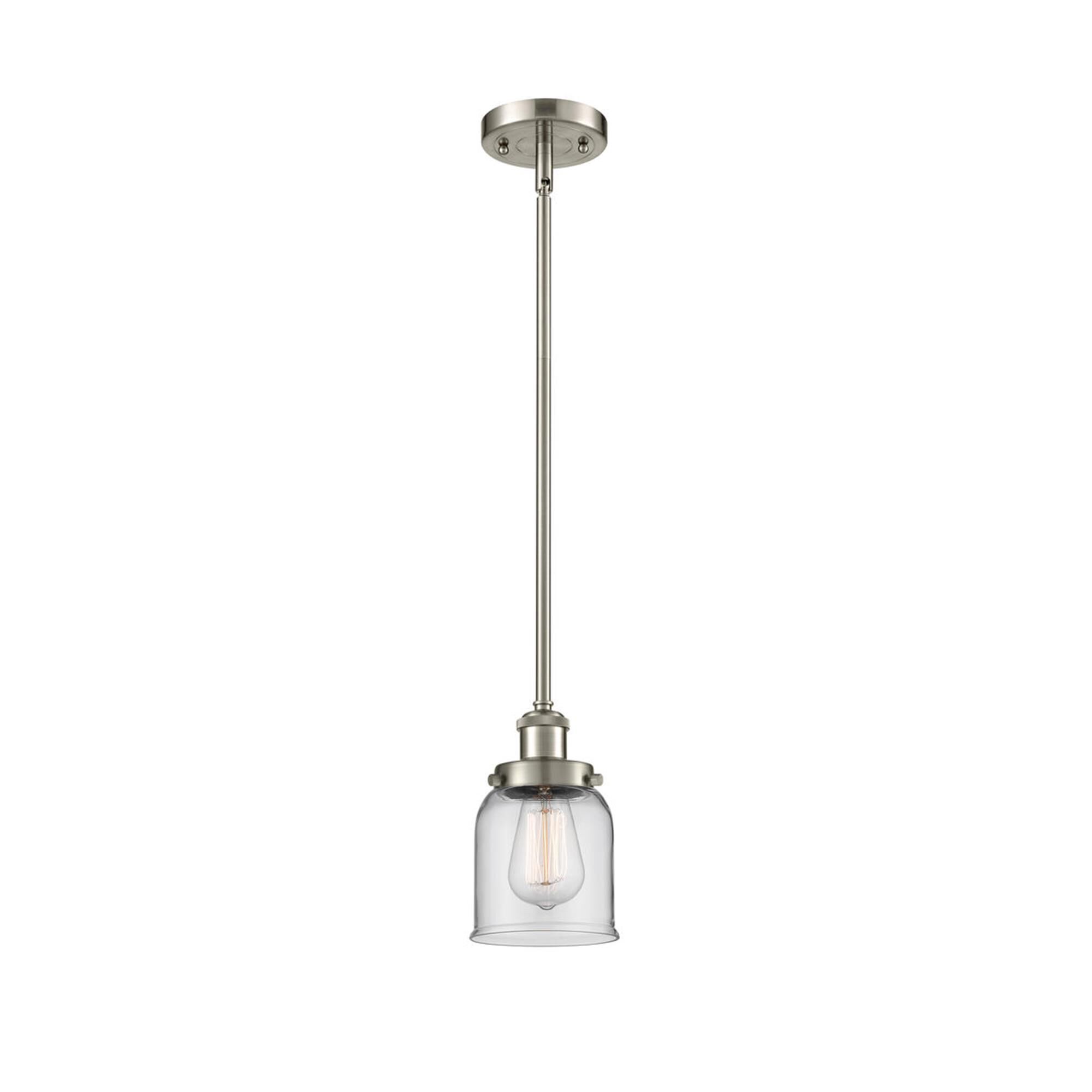 Shown in Brushed Satin Nickel finish and Bell glass and Glass shade