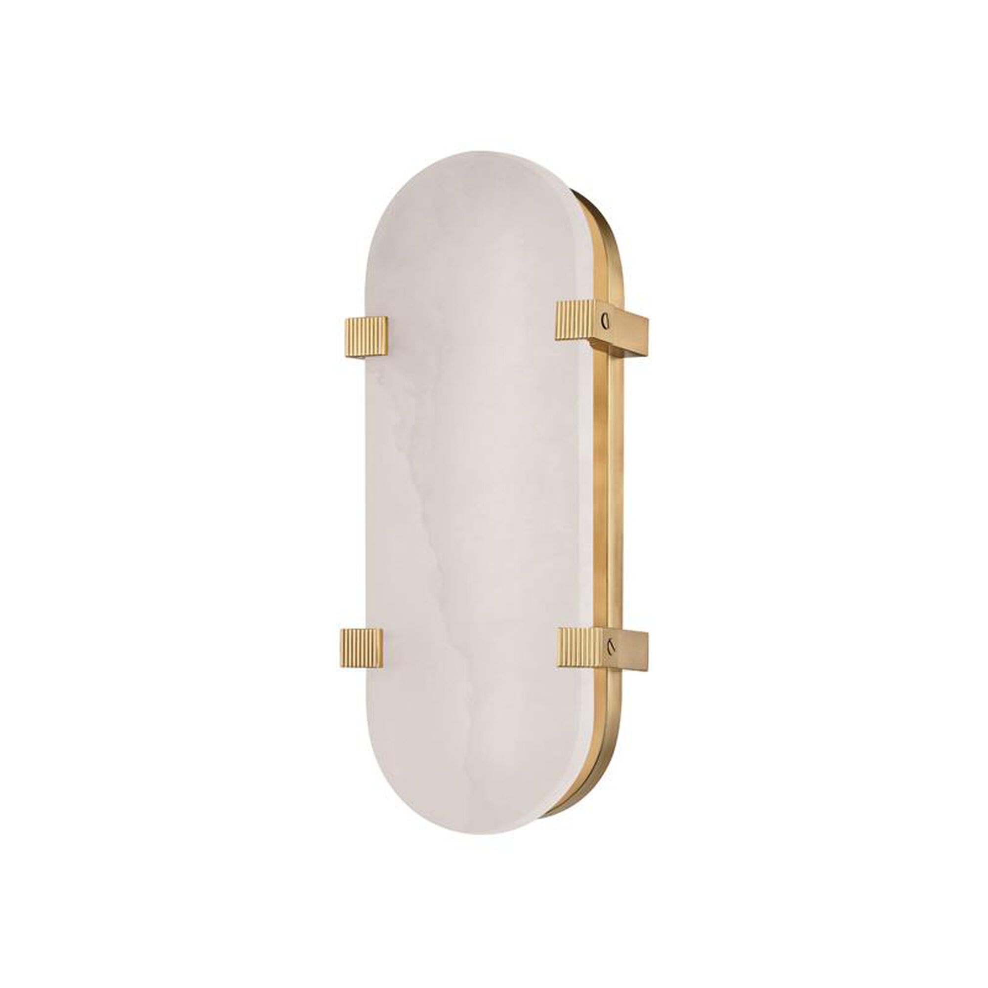 Shown in Aged Brass finish and White Opal Alabaster glass