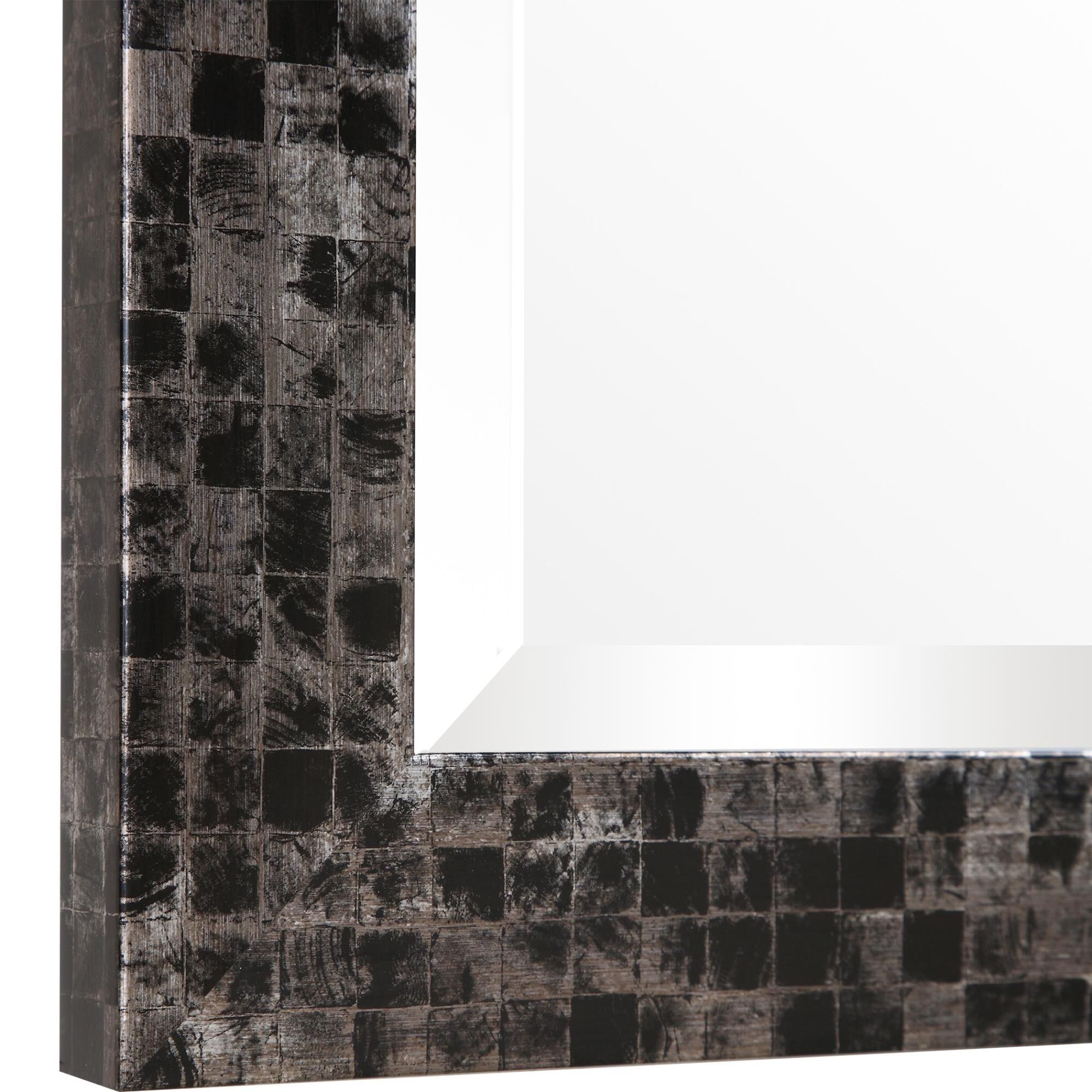 Shown in Contemporary Style Vanity Mirror Features A Gray, Silver, And Black Mosaic Style Frame. Mirror Has 1 finish