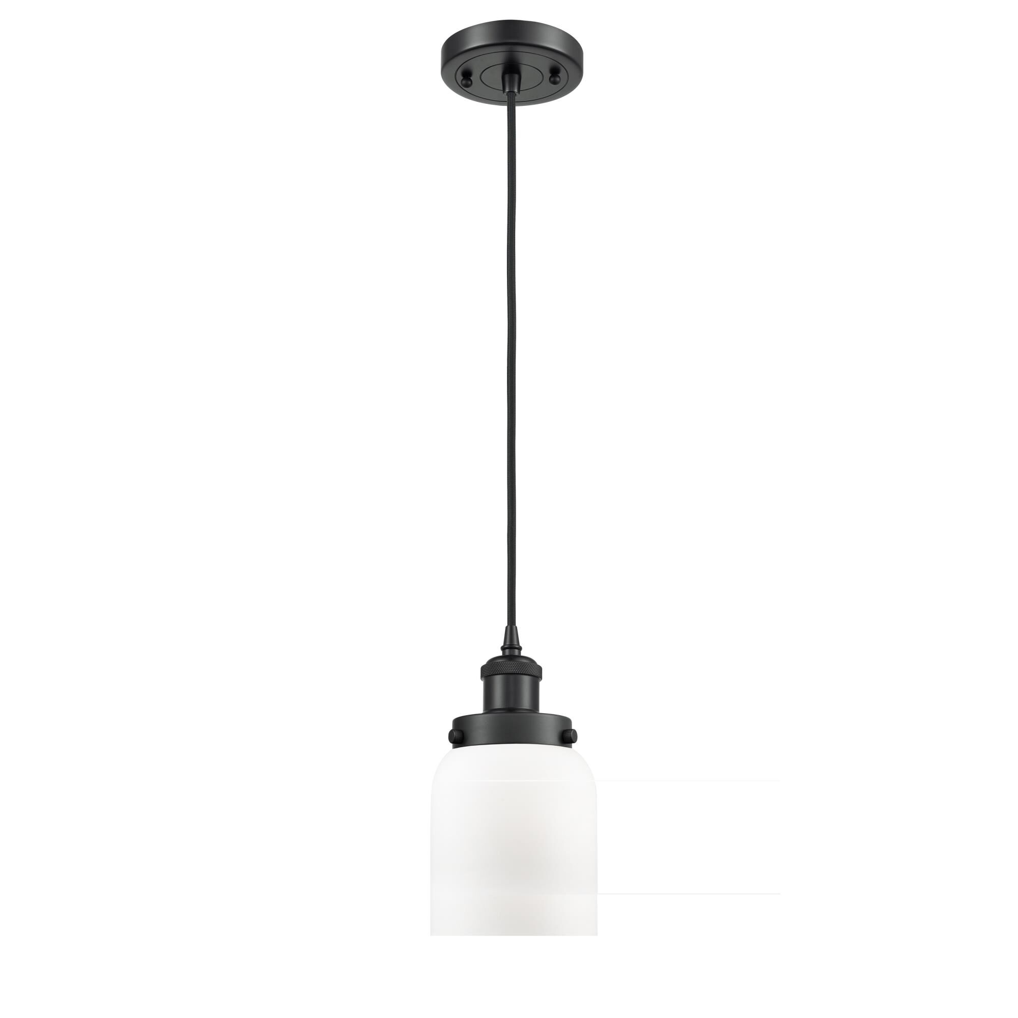 Shown in Matte Black finish and Matte White Cased Small Bell glass and None shade