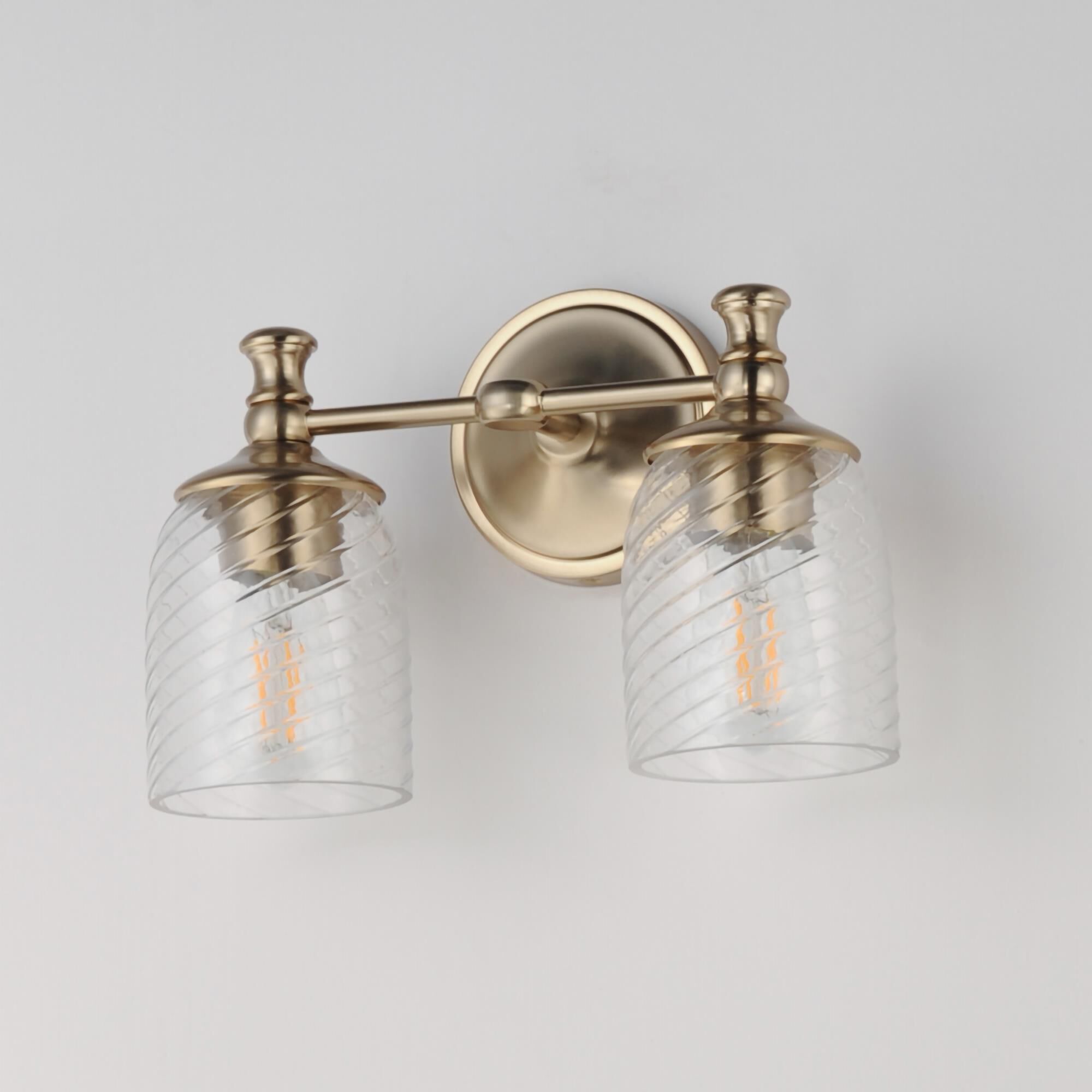 Shown in Satin Champagne finish and Clear Ribbed glass and Glass shade