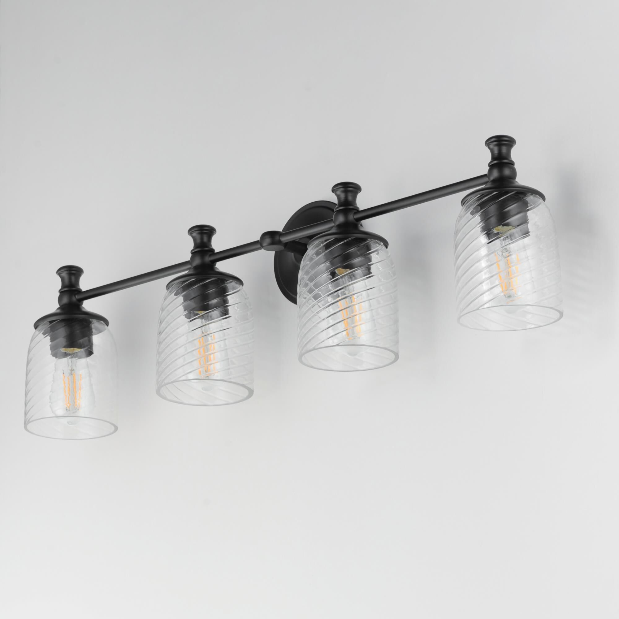 Shown in Black finish and Clear Ribbed glass and Glass shade