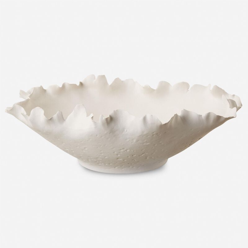 Shown in Matte Off-White Ceramic Bowl Features A Textured Exterior With Delicate, Organically Shaped Imperfec finish