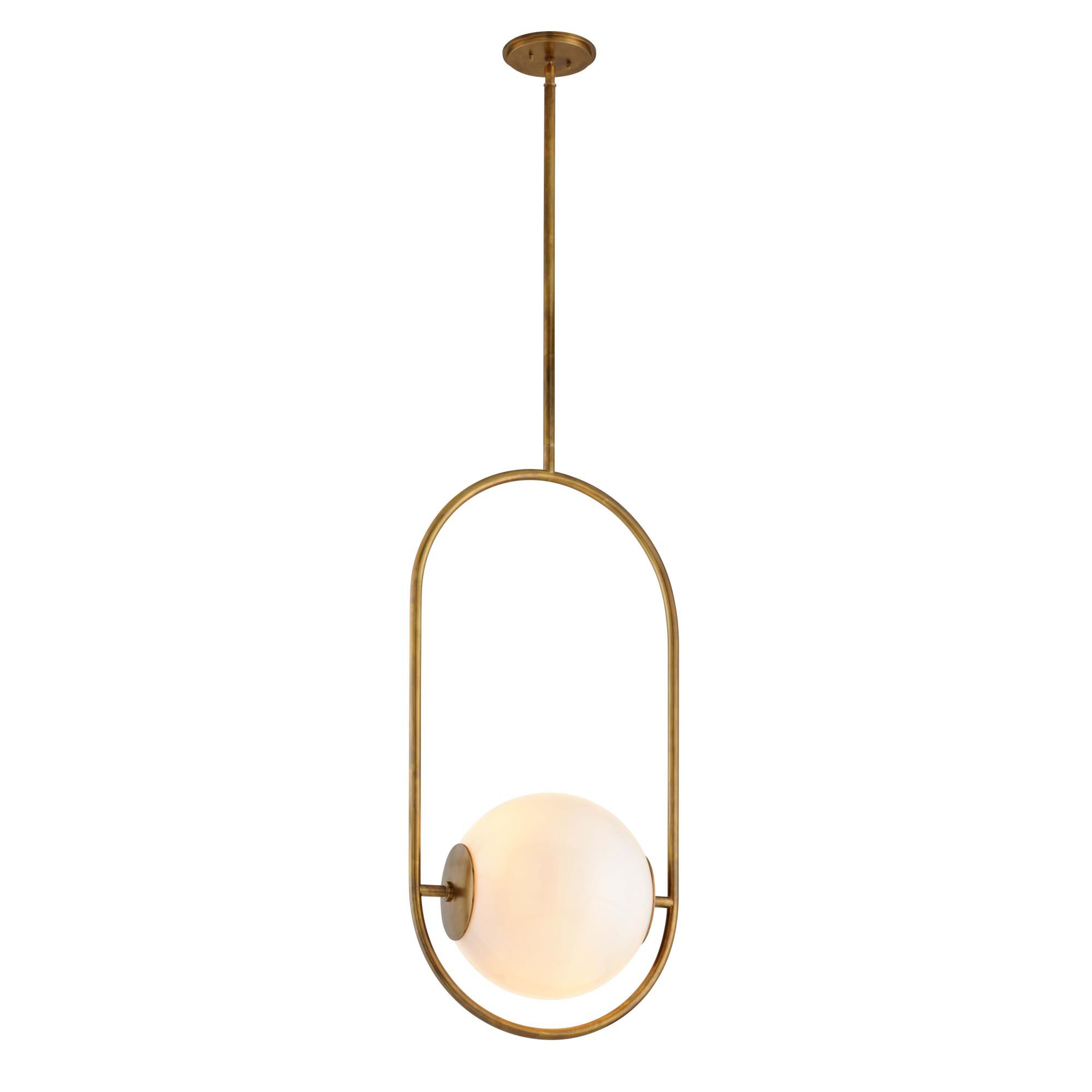 Shown in Vintage Brass finish and Opal White glass