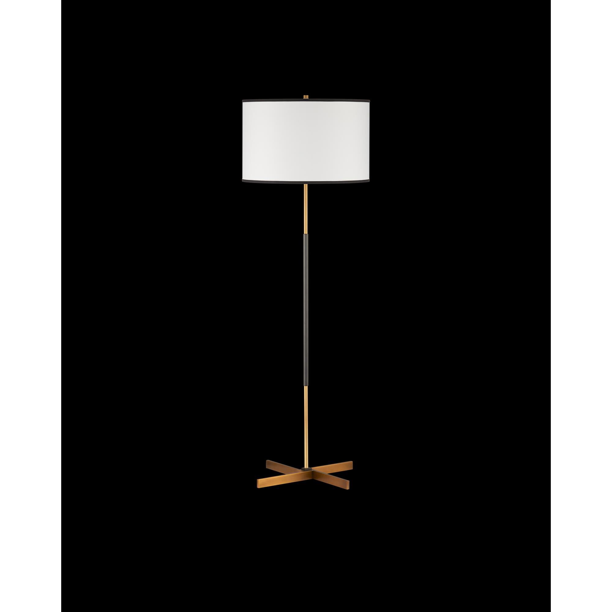 Shown in Brass and Oil Rubbed Bronze finish and Off White Shantung With Black Trim shade