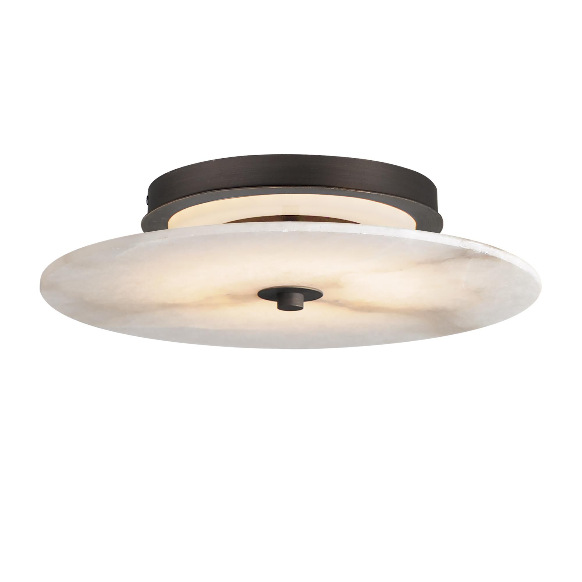 Shown in Dark Bronze finish and White Alabaster glass and Alabas Marble shade