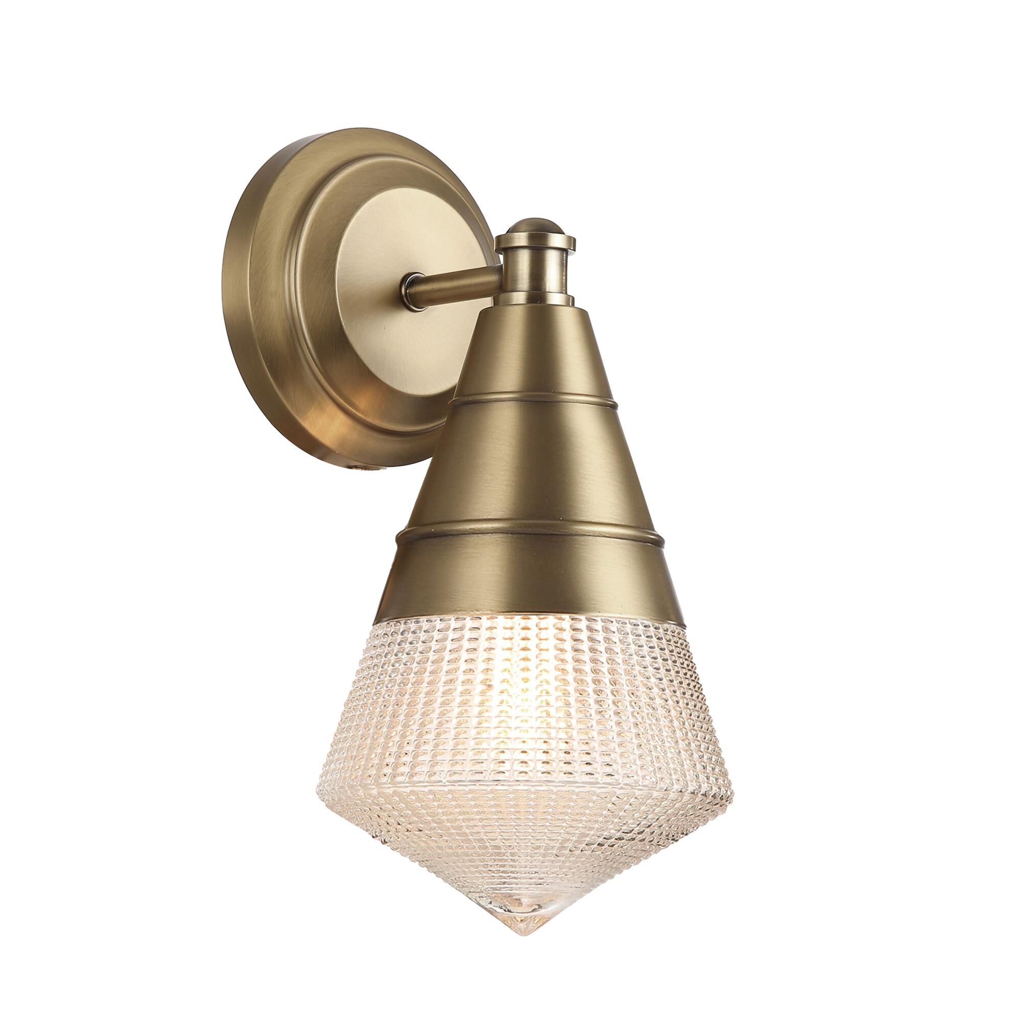 Shown in Natural Aged Brass finish and Prairie Rib Frost glass and Glass shade