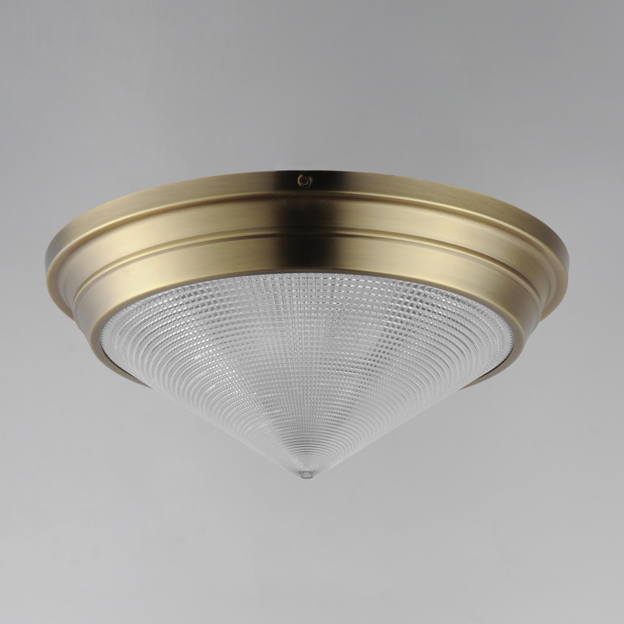 Shown in Natural Aged Brass finish and Prairie Rib Frost glass and Glass shade