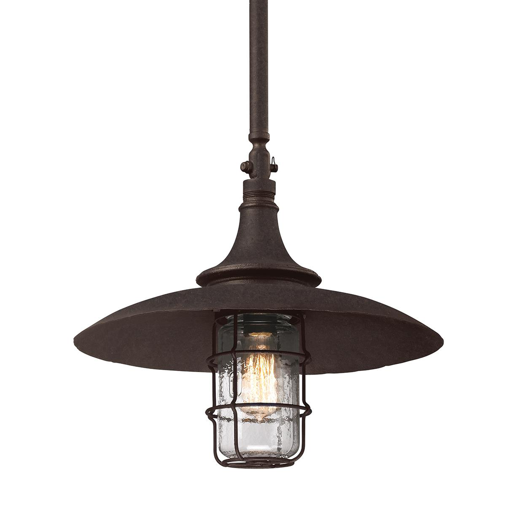 Shown in Centennial Rust finish and Clear glass and Historic Jar Glass shade