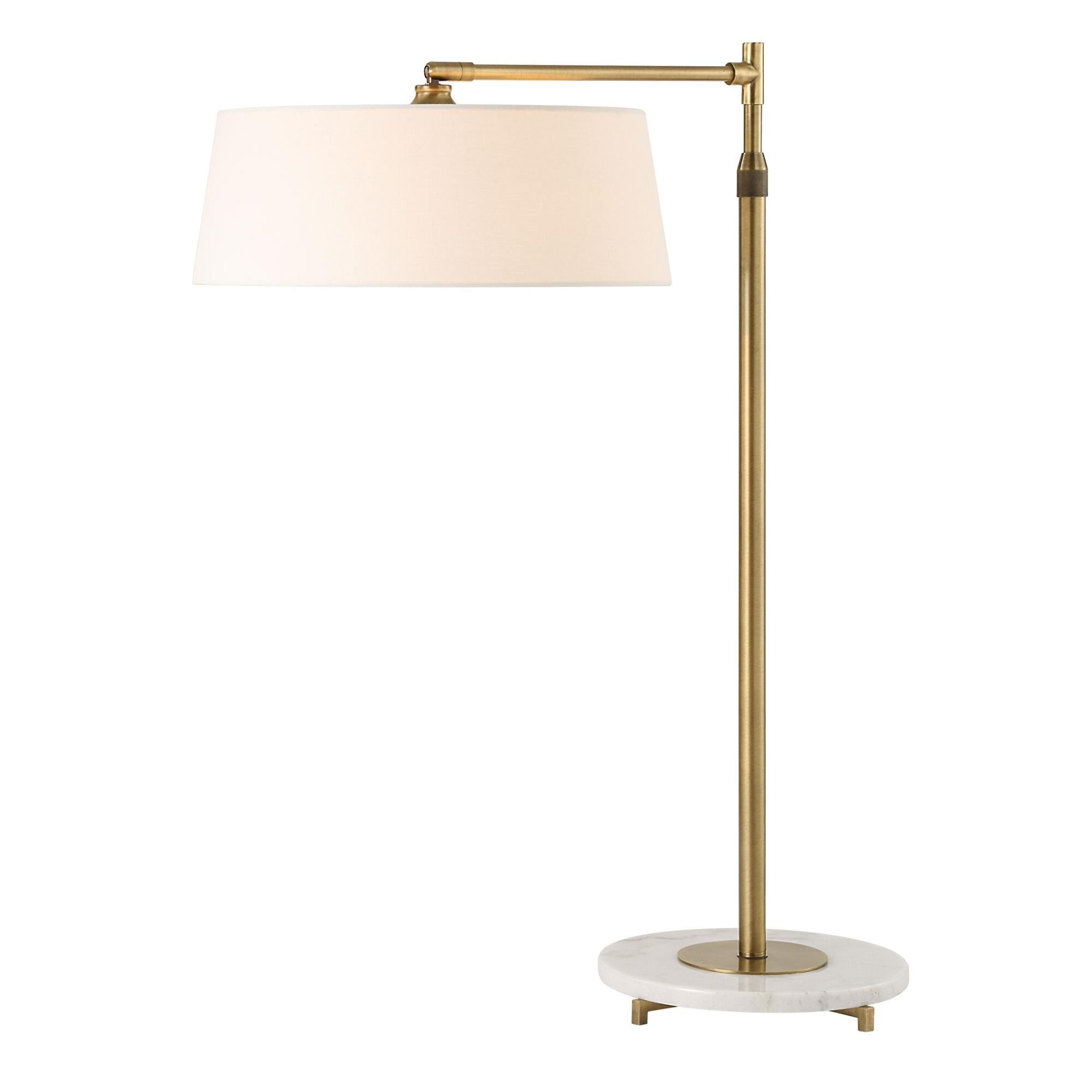 Shown in This Refined Floor Lamp Is Crafted From Iron Finished In A Plated Antique Brushed Brass, Attached To finish and Round Hardback shade