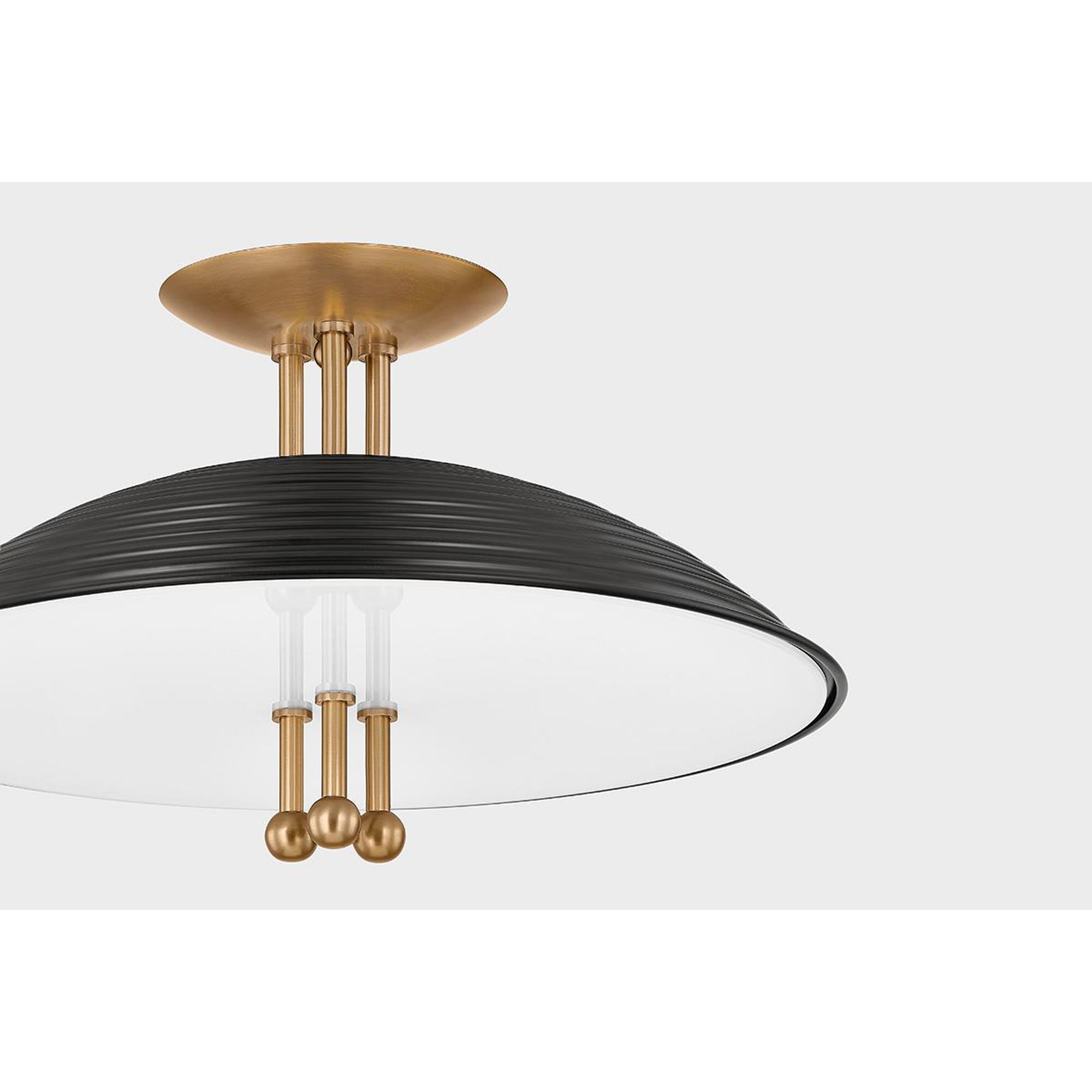 Shown in Patina Brass/Soft Black finish and White Glass shade