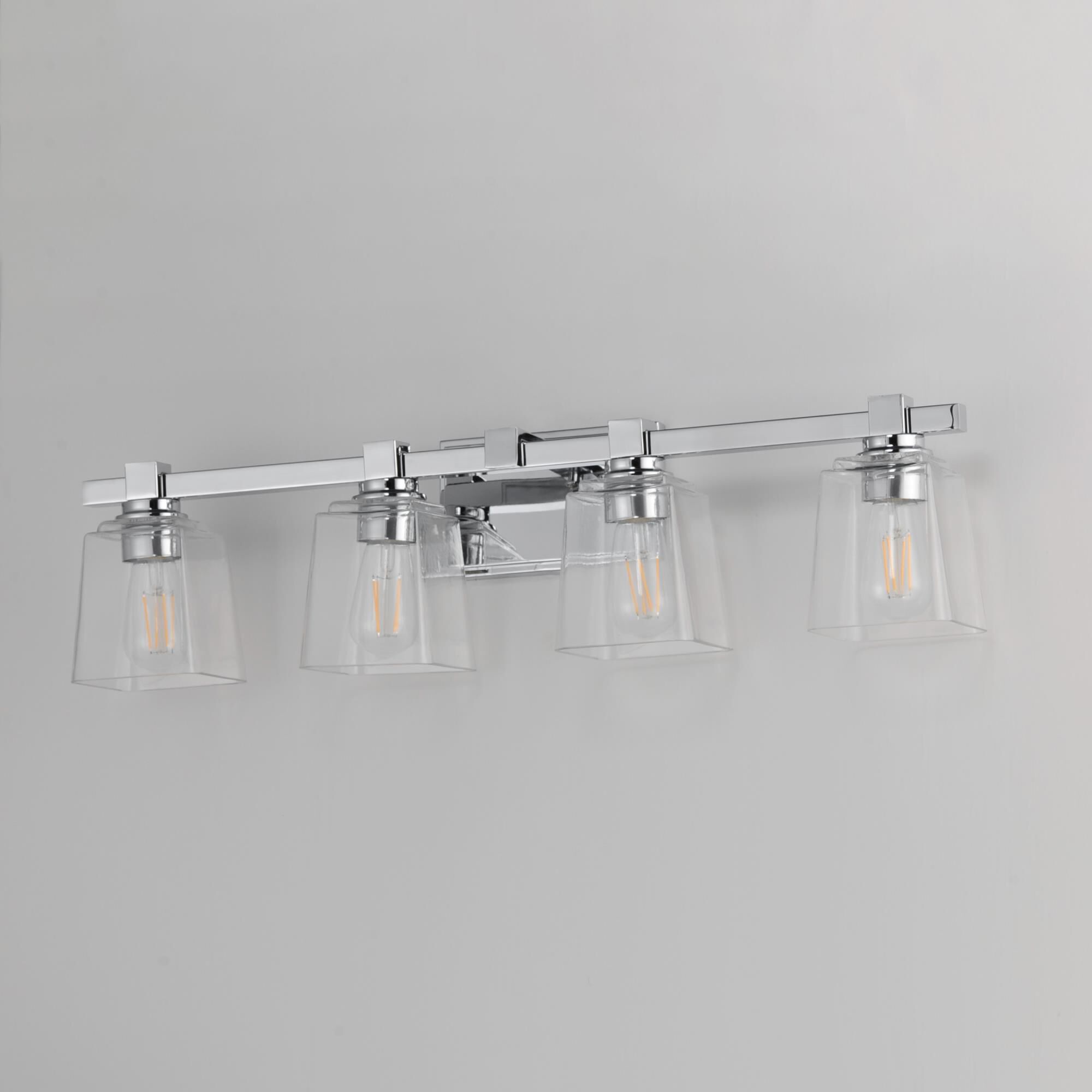 Shown in Polished Chrome finish and Clear glass and Glass shade