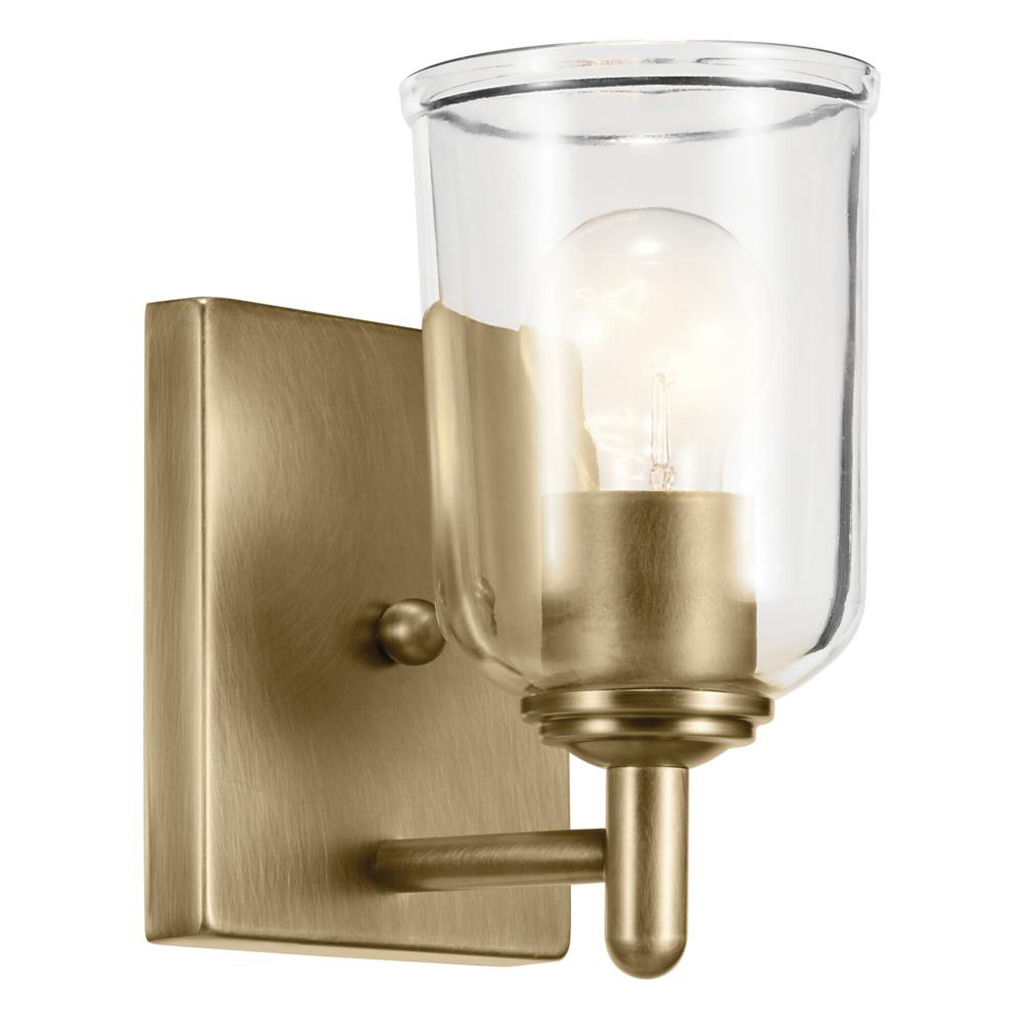 Shown in Natural Brass finish and Clear glass