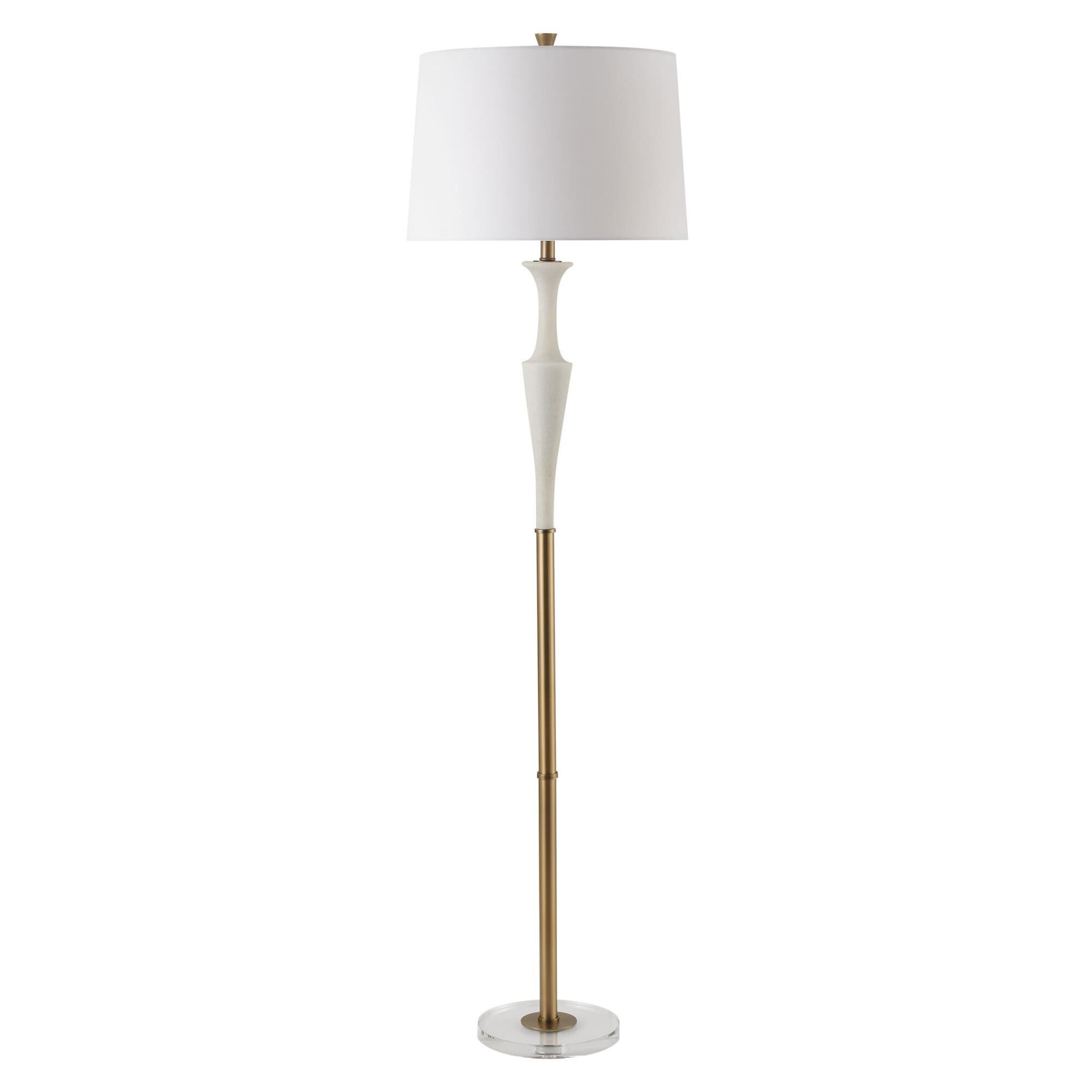 Shown in This Floor Lamp Adds An Air Of Elegance And Sophistication To Any Space. The Base Of The Lamp Is Cra finish and Round Hardback shade