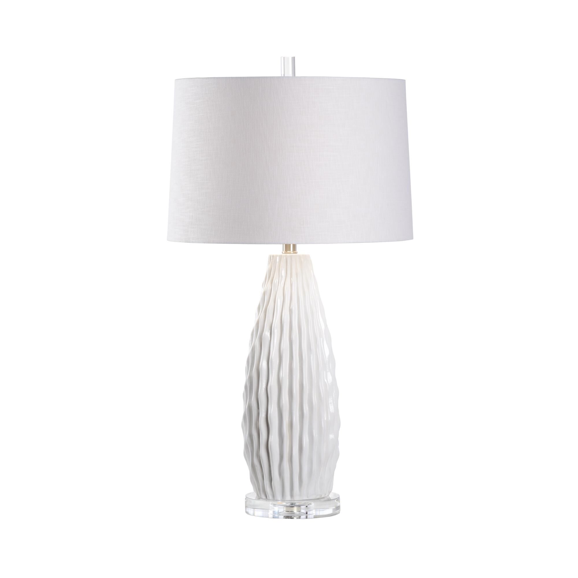 Shown in White Glaze finish and Off White Linen shade