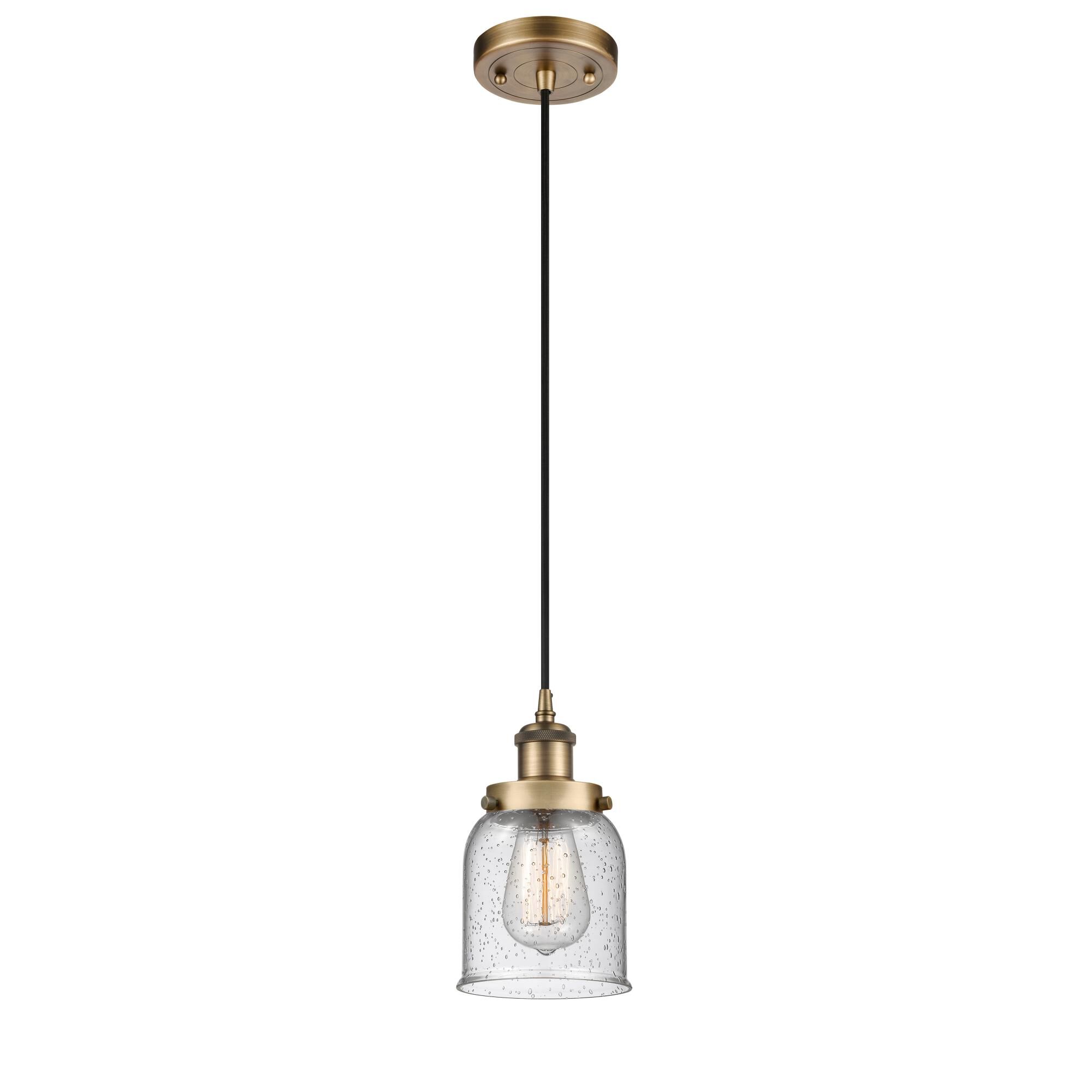 Shown in Brushed Brass finish and Seedy Small Bell glass