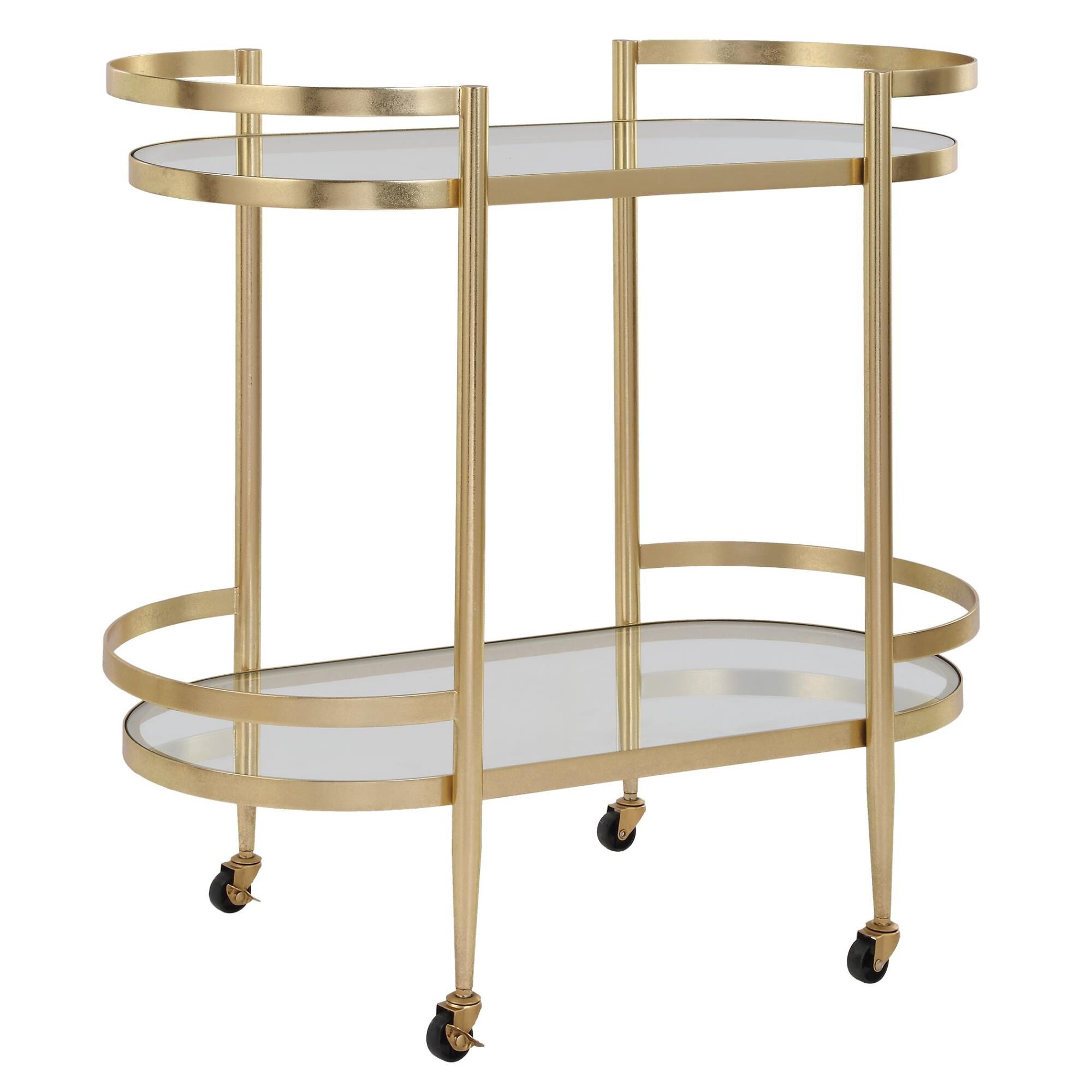 Shown in A Refined Serving Cart, Forged With A Beautiful Soft Gold Leaf Finish Made Completely From Iron. The finish