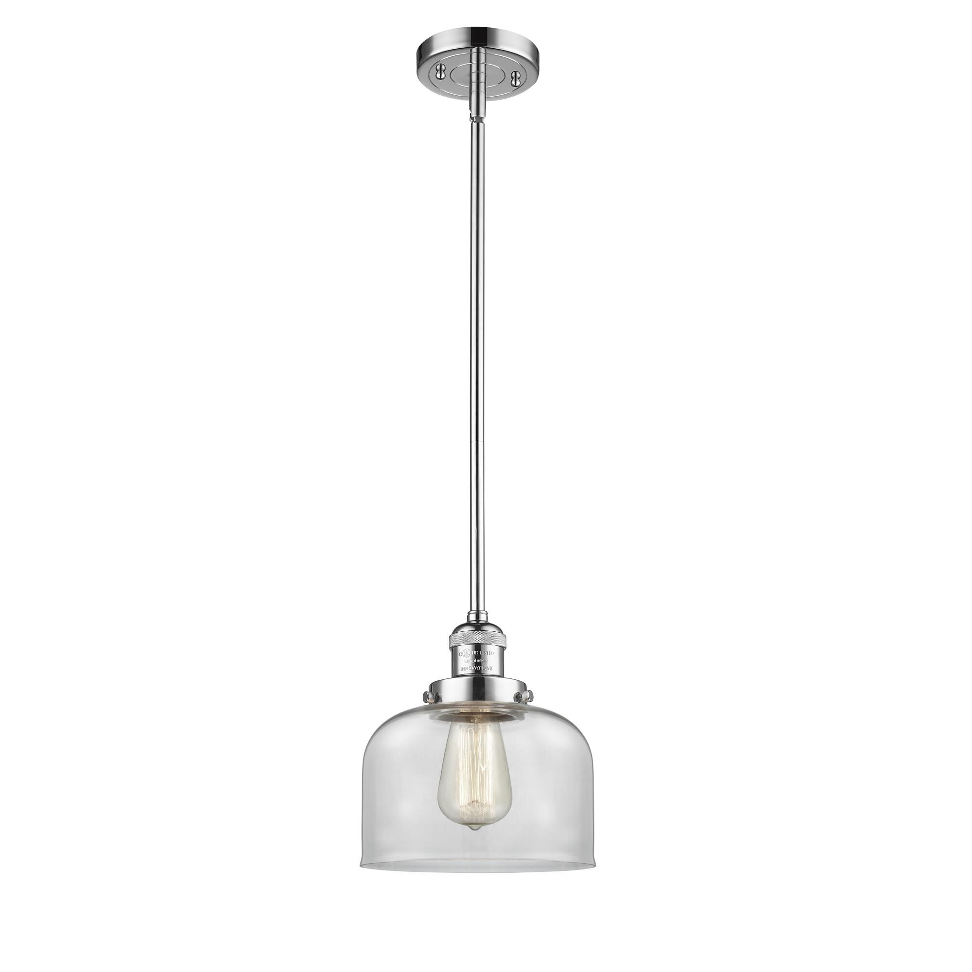 Shown in Polished Chrome finish and Clear Large Bell glass and Stem accent