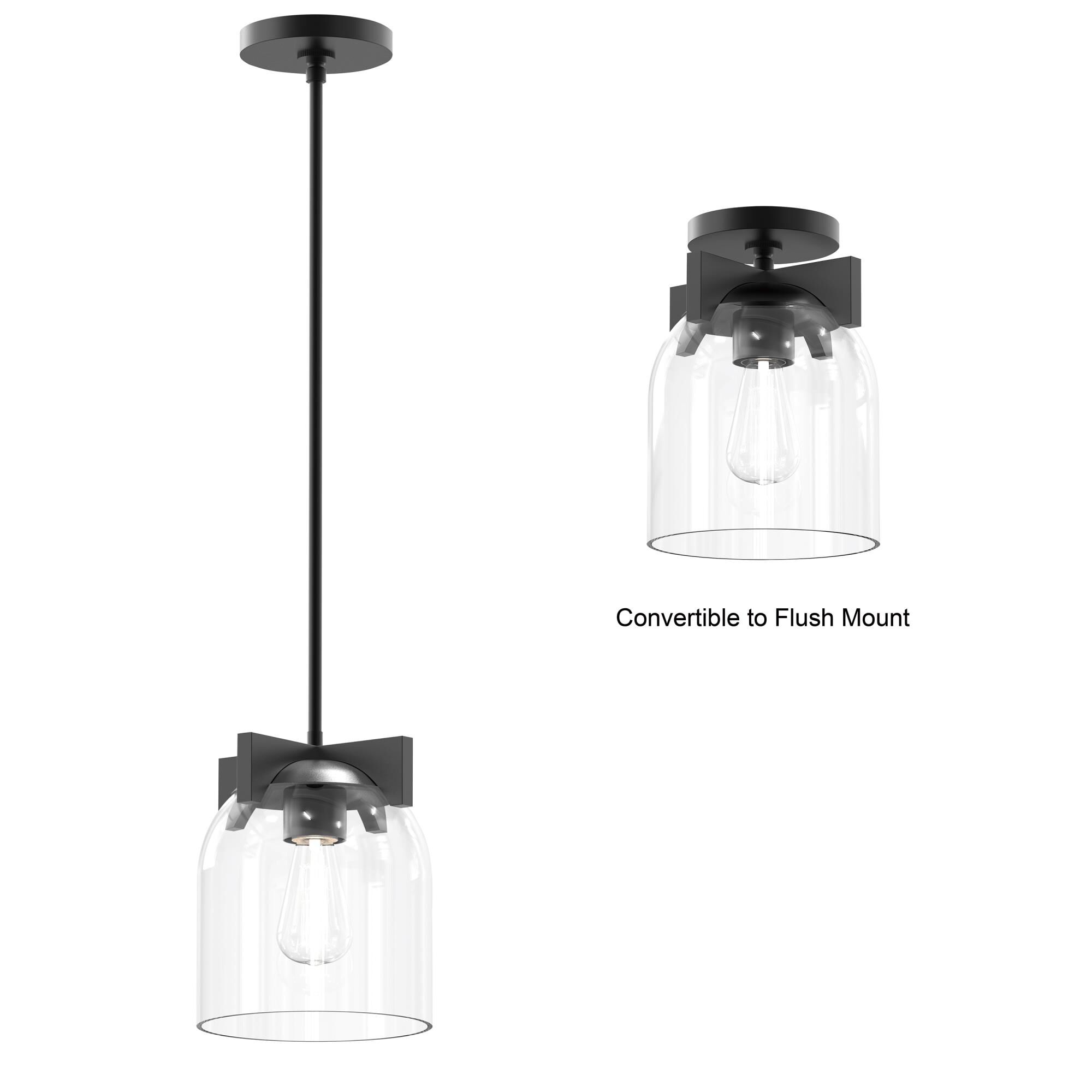 Shown in Black finish and Clear glass and Glass shade