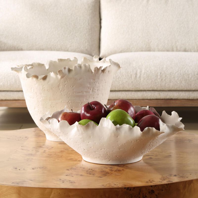 Shown in Matte Off-White Ceramic Bowl Features A Textured Exterior With Delicate, Organically Shaped Imperfec finish