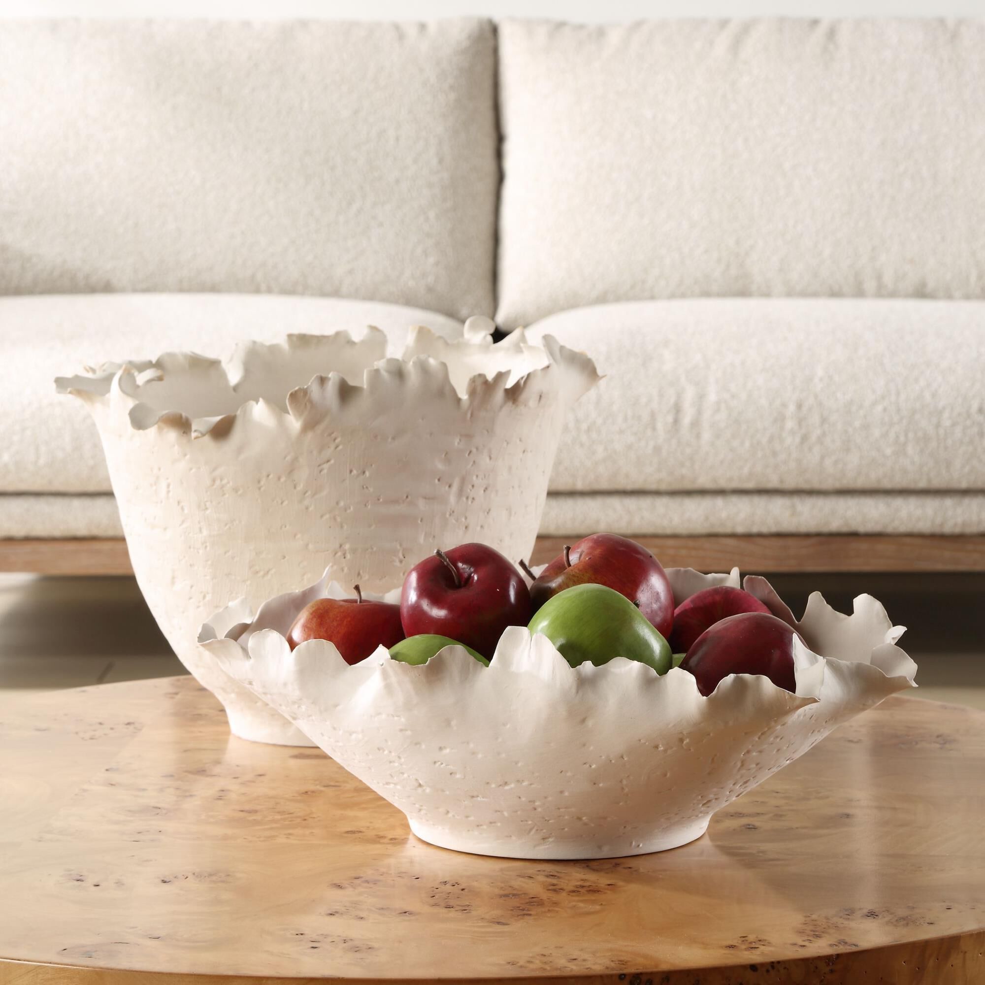 Shown in Matte 0ff-White Ceramic Bowl Features A Textured Exterior With Delicate, Organically Shaped Imperfec finish