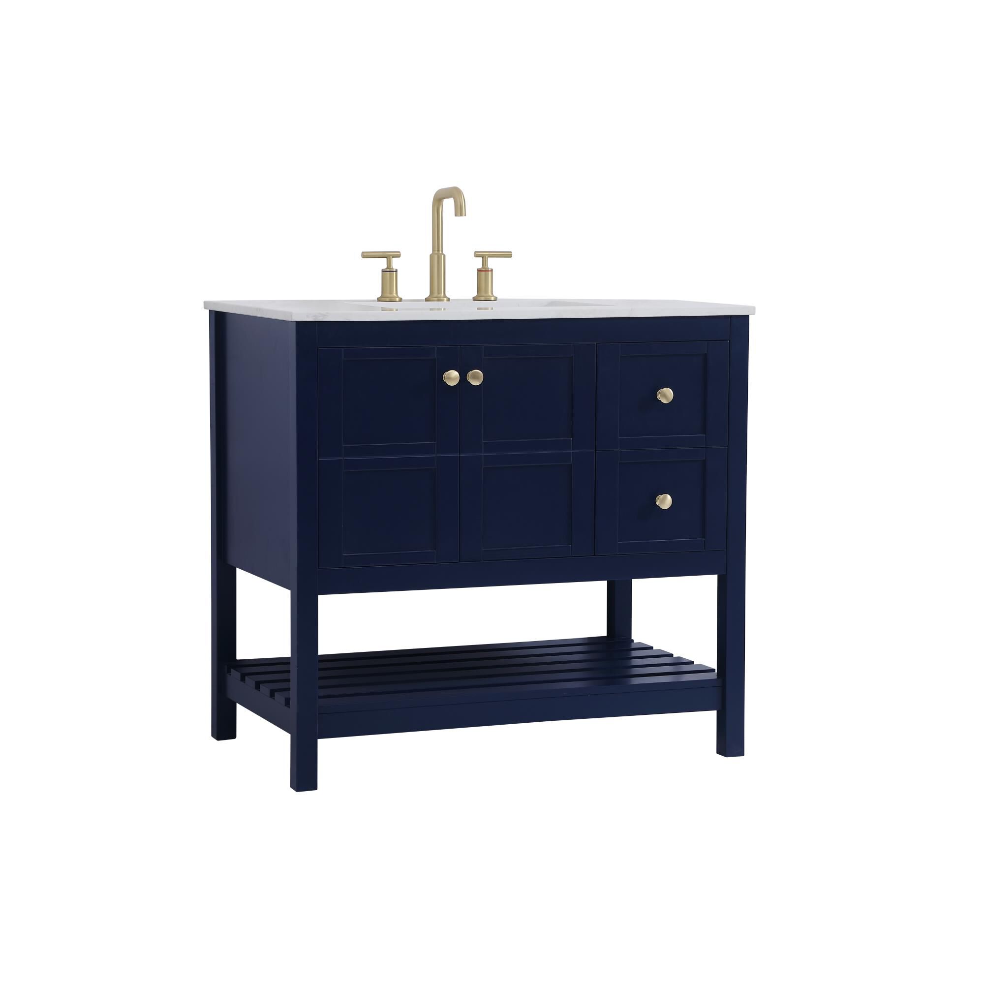 Shown in Blue And Gold With Calacatta Quartz finish