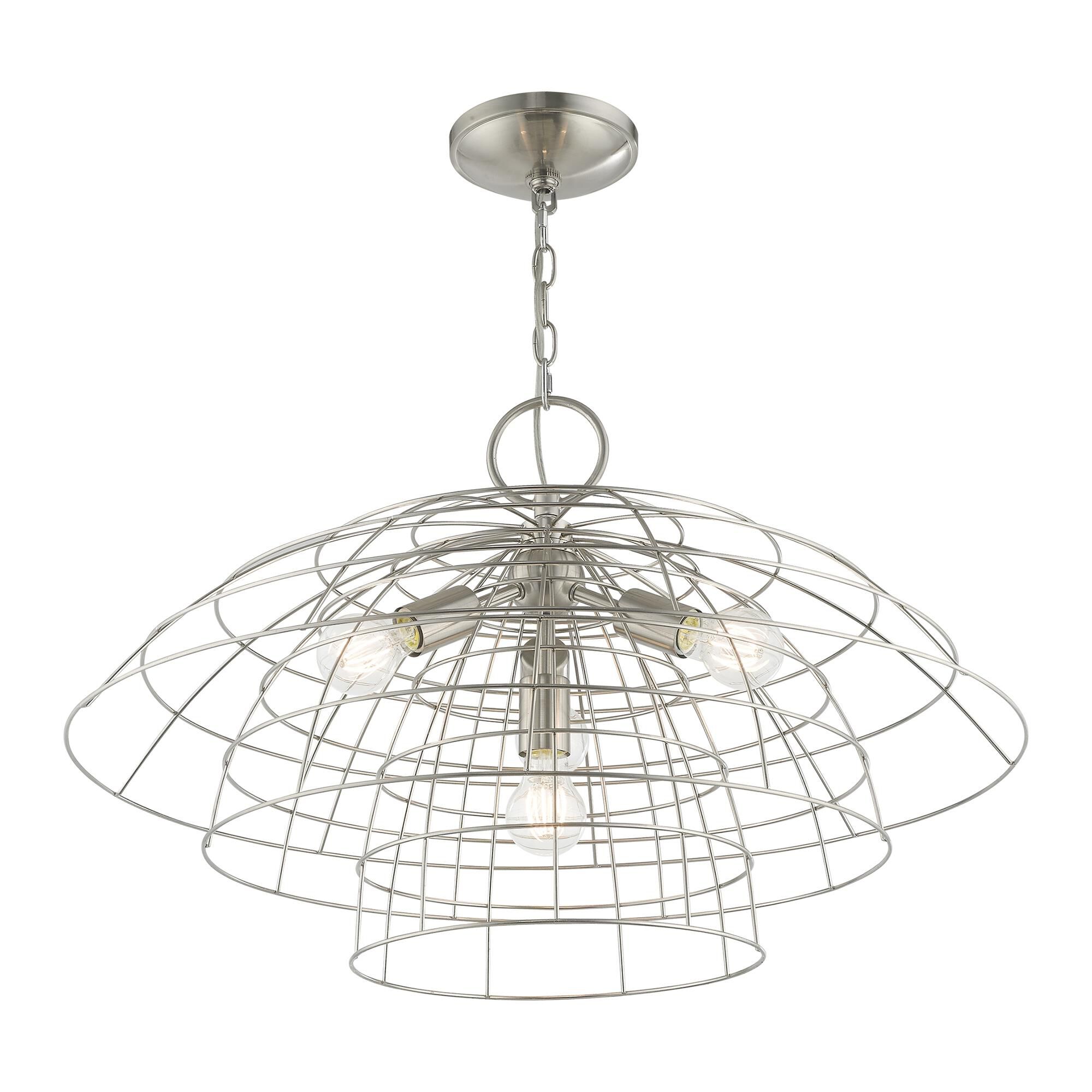 Shown in Brushed Nickel finish and Brushed Nickel Hand Crafted Steel Wire Cage shade