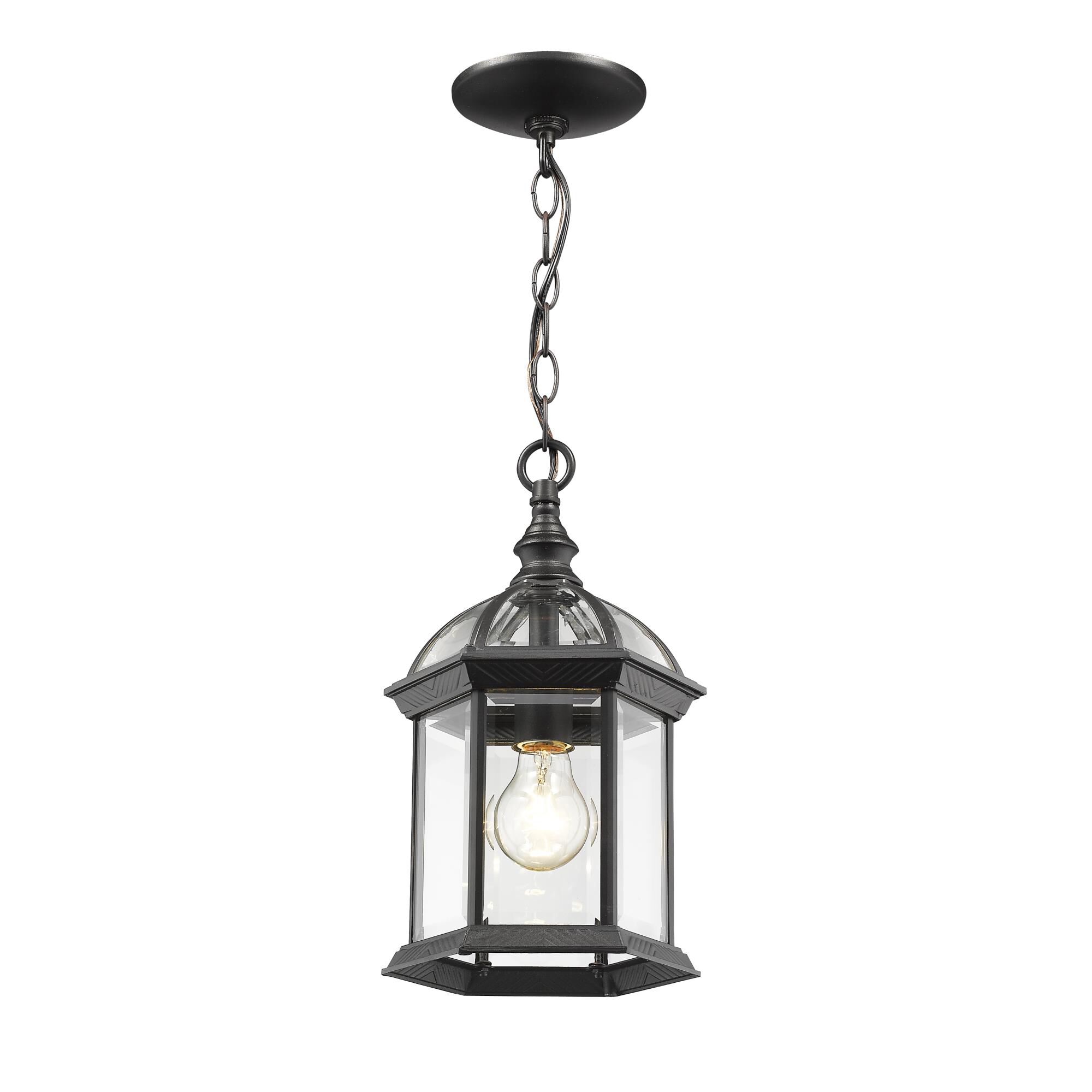 Shown in Black finish and Glass shade