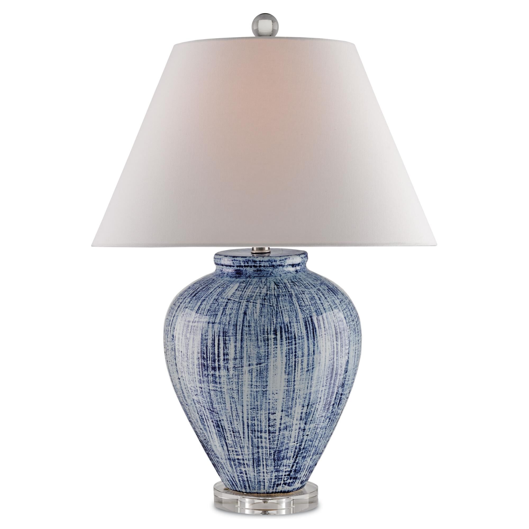 Shown in Blue-White finish and White Linen shade