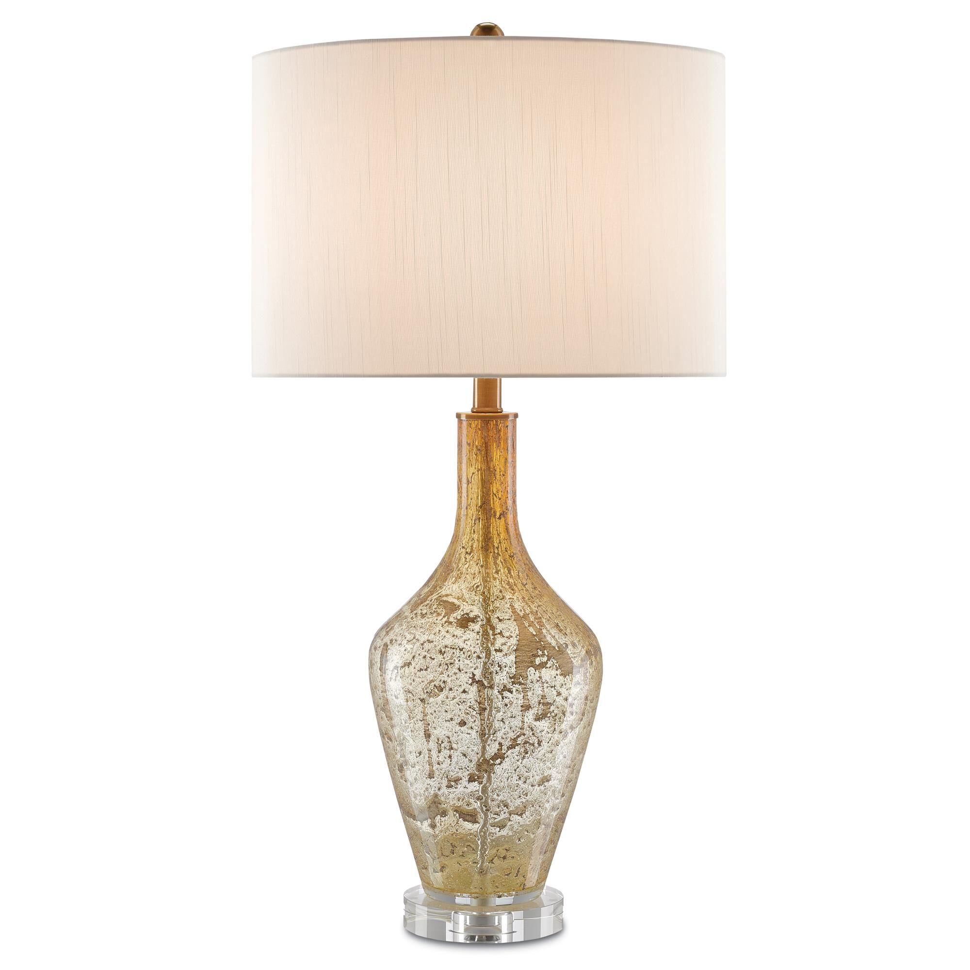 Shown in Champagne Speckled Glass-Clear finish and Eggshell Shantung shade