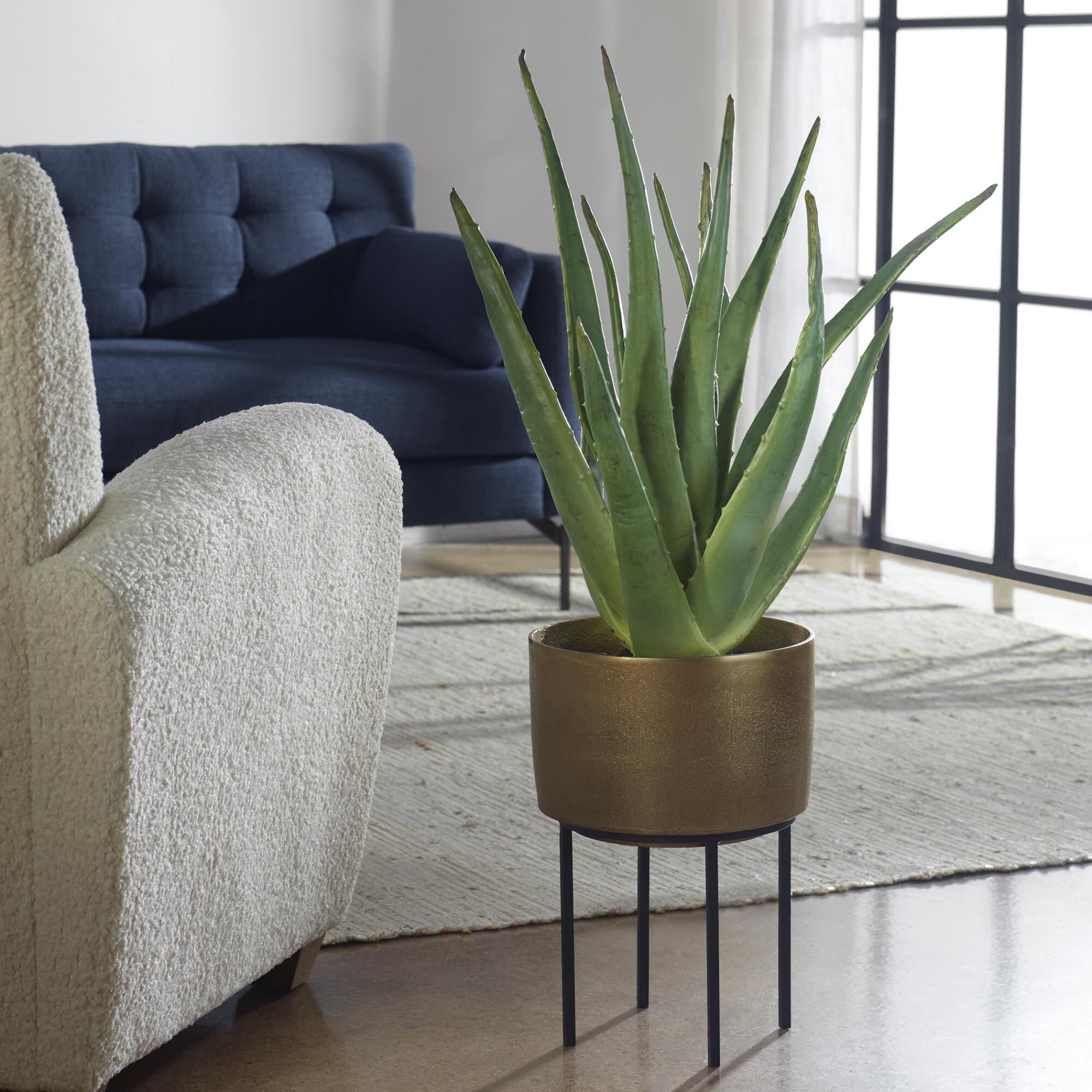 Shown in Accent Your Space With This Life-Like Aloe Plant, Featuring A Contemporary Antique Brass Pot Nested  finish