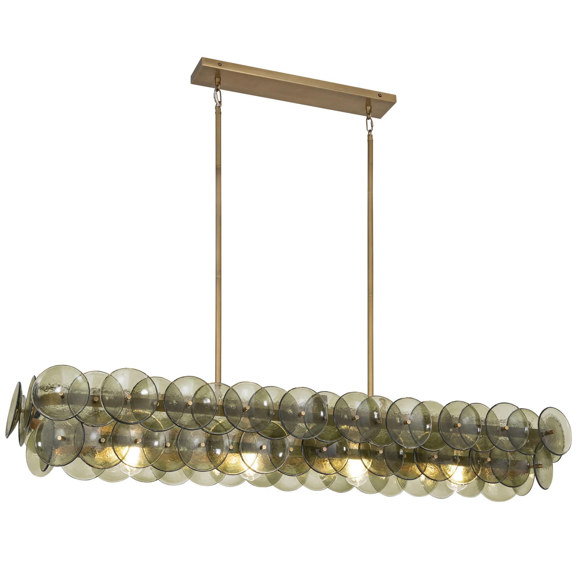 Shown in Weathered Brass finish and Green Vintage glass and Recycled Glass shade