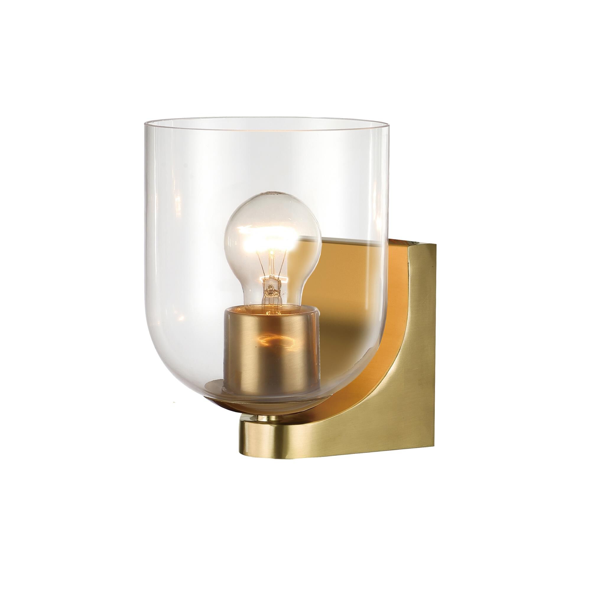 Shown in Natural Aged Brass finish and Clear glass and Glass shade