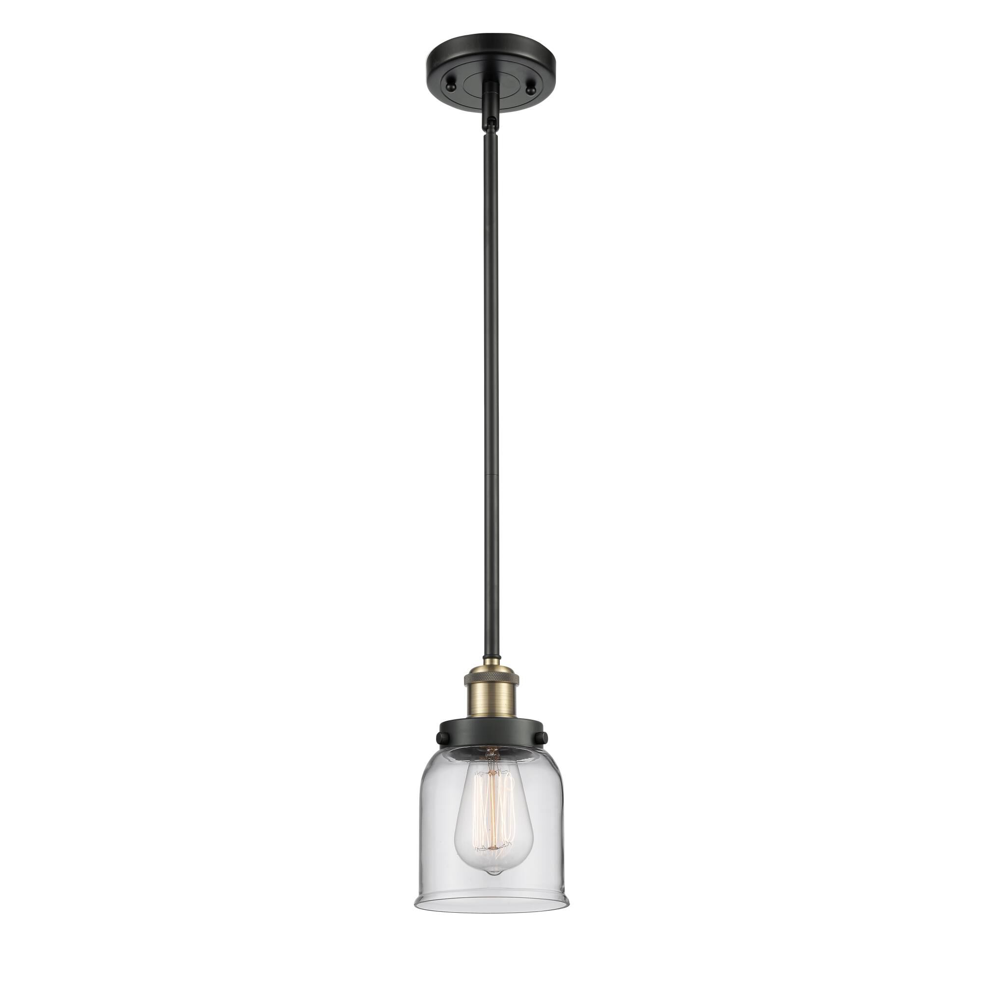 Shown in Black Antique Brass finish and Clear Small Bell glass