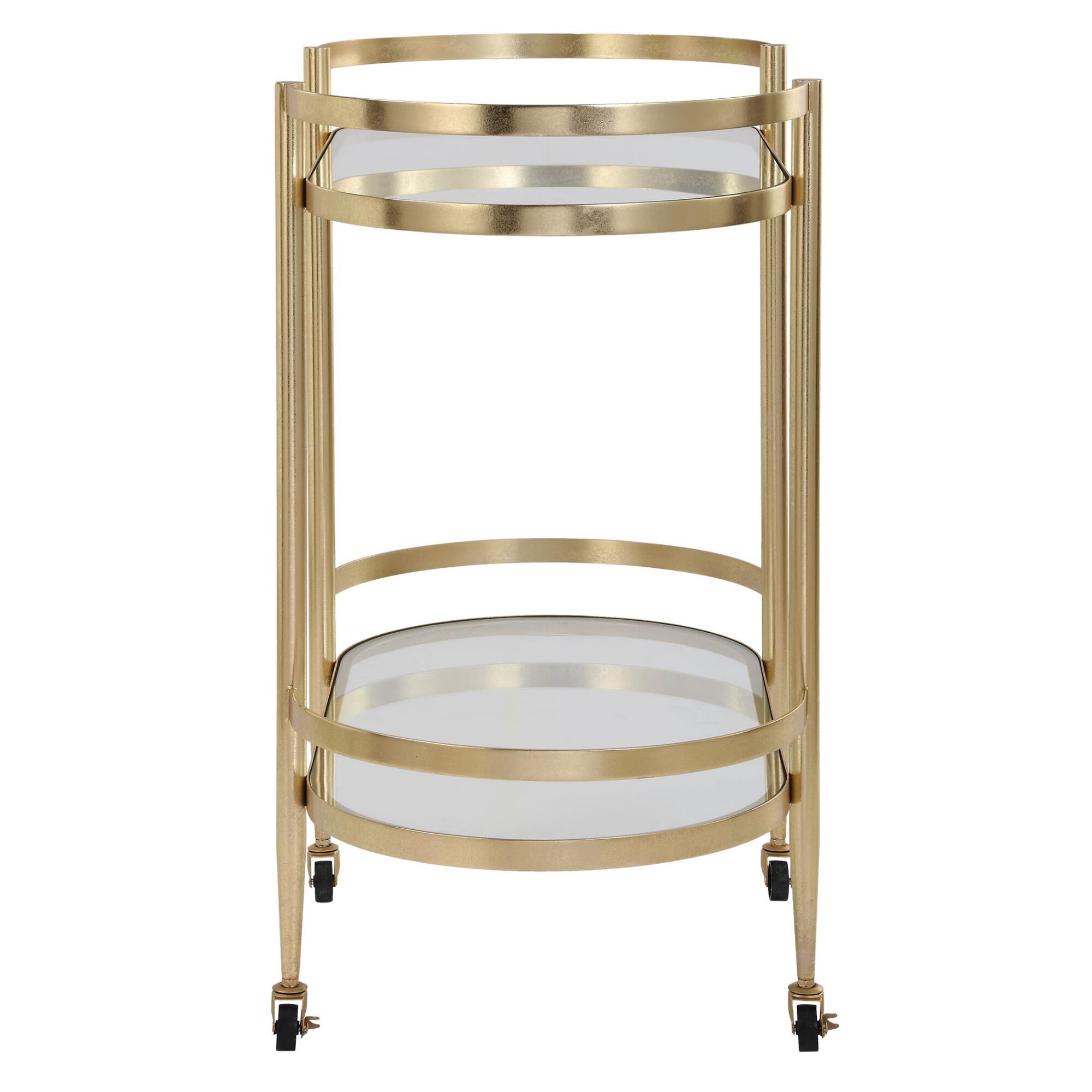 Shown in A Refined Serving Cart, Forged With A Beautiful Soft Gold Leaf Finish Made Completely From Iron. The finish